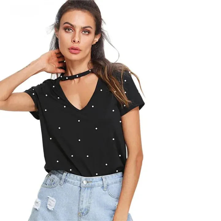 Black Pearl Beading Choker Neck