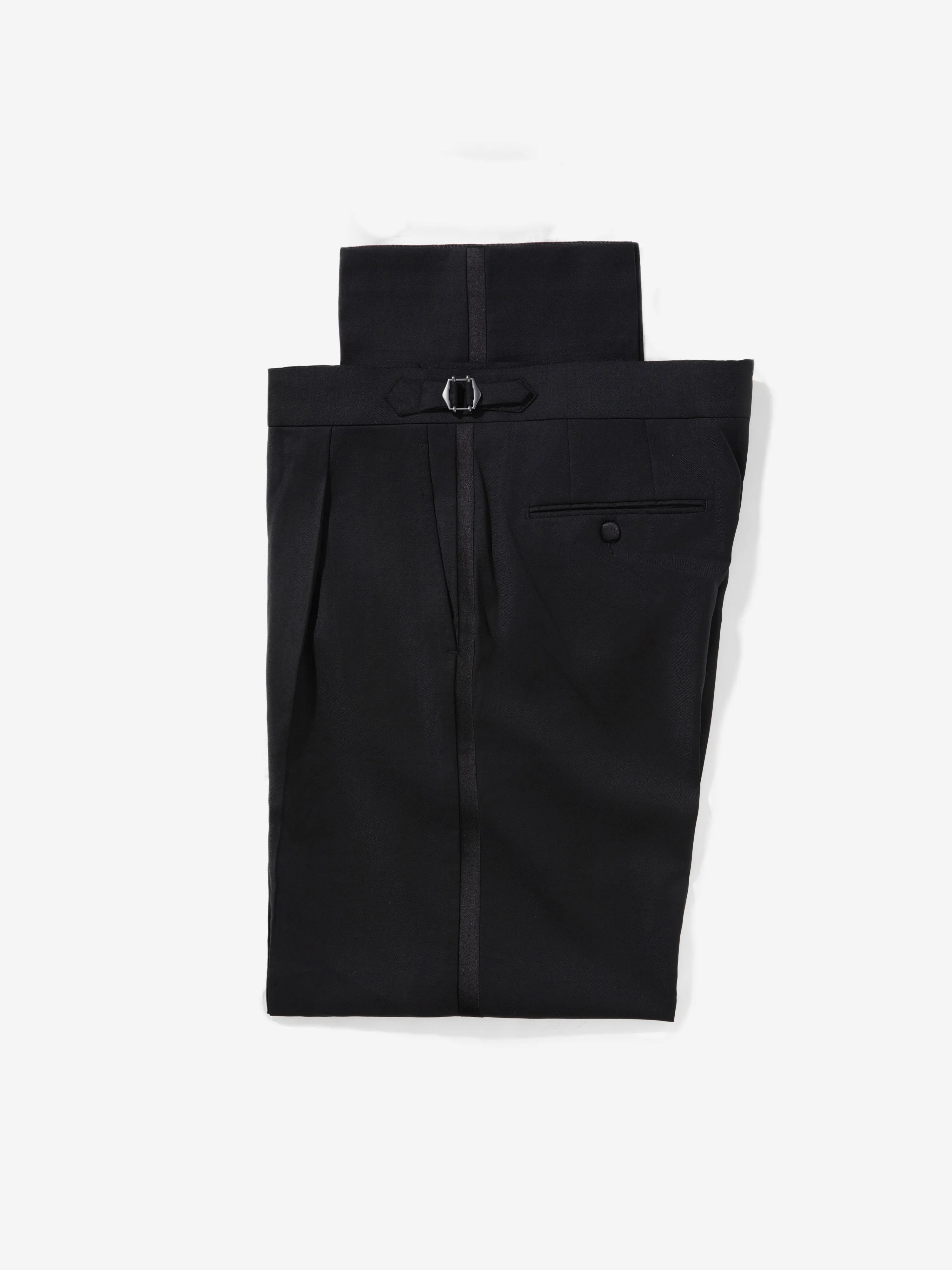 Black S130 Wool Tuxedo Trousers (Wide Fit)