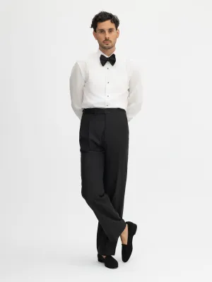 Black S130 Wool Tuxedo Trousers (Wide Fit)