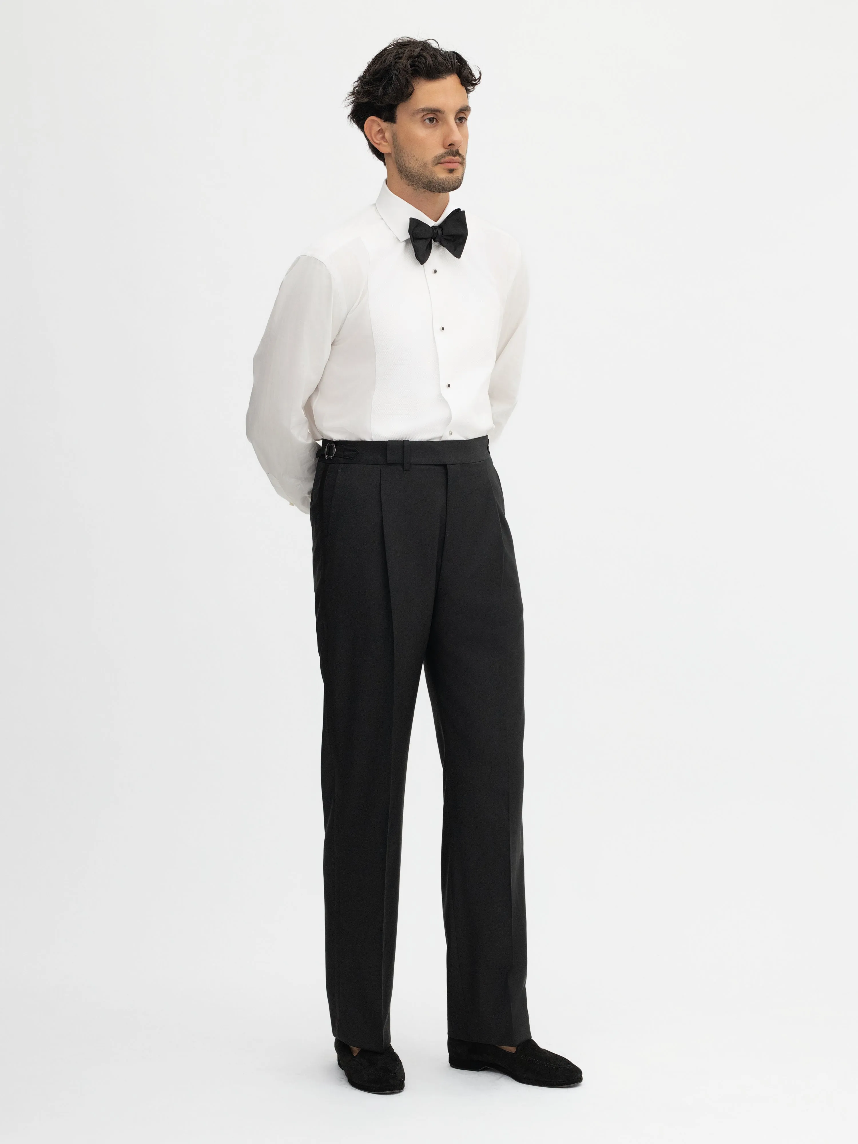 Black S130 Wool Tuxedo Trousers (Wide Fit)