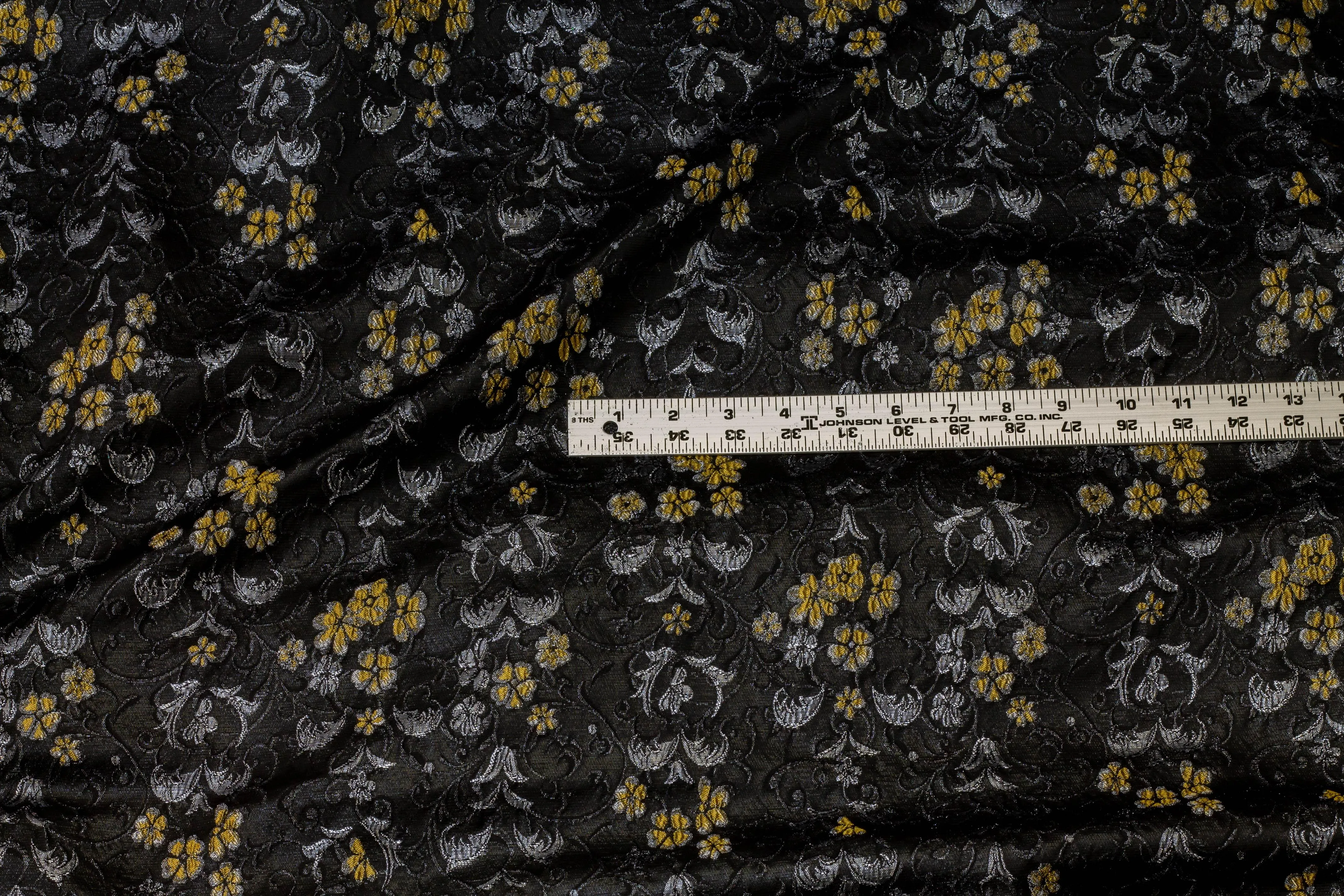 Black, Silver and Yellow French Metallic Floral Brocade