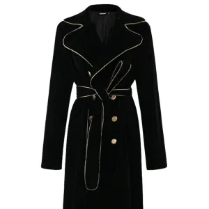 Black Velvet Gold Button Trench Coat