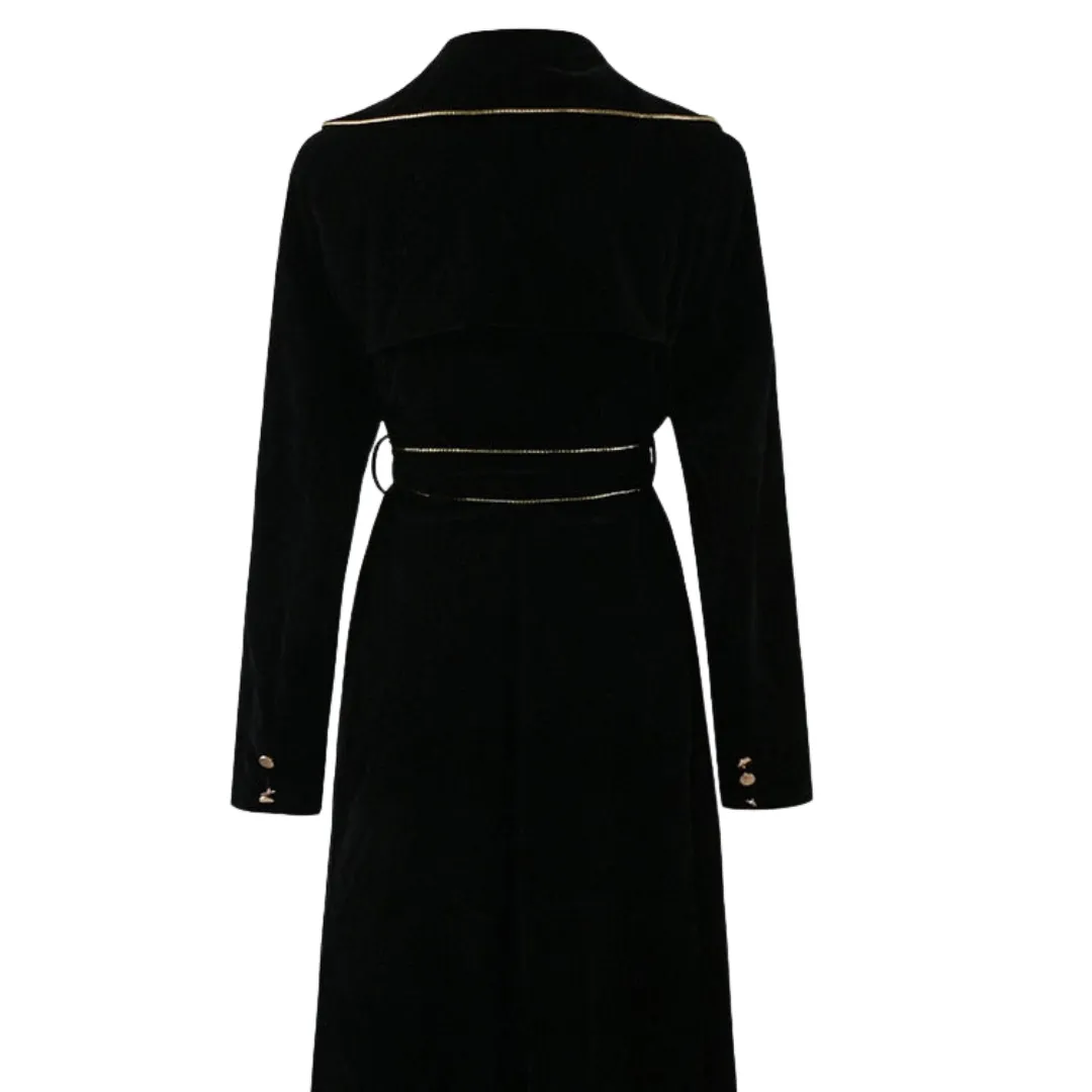 Black Velvet Gold Button Trench Coat