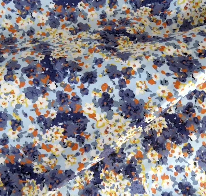 Blue Garden Floral Stretch Sateen