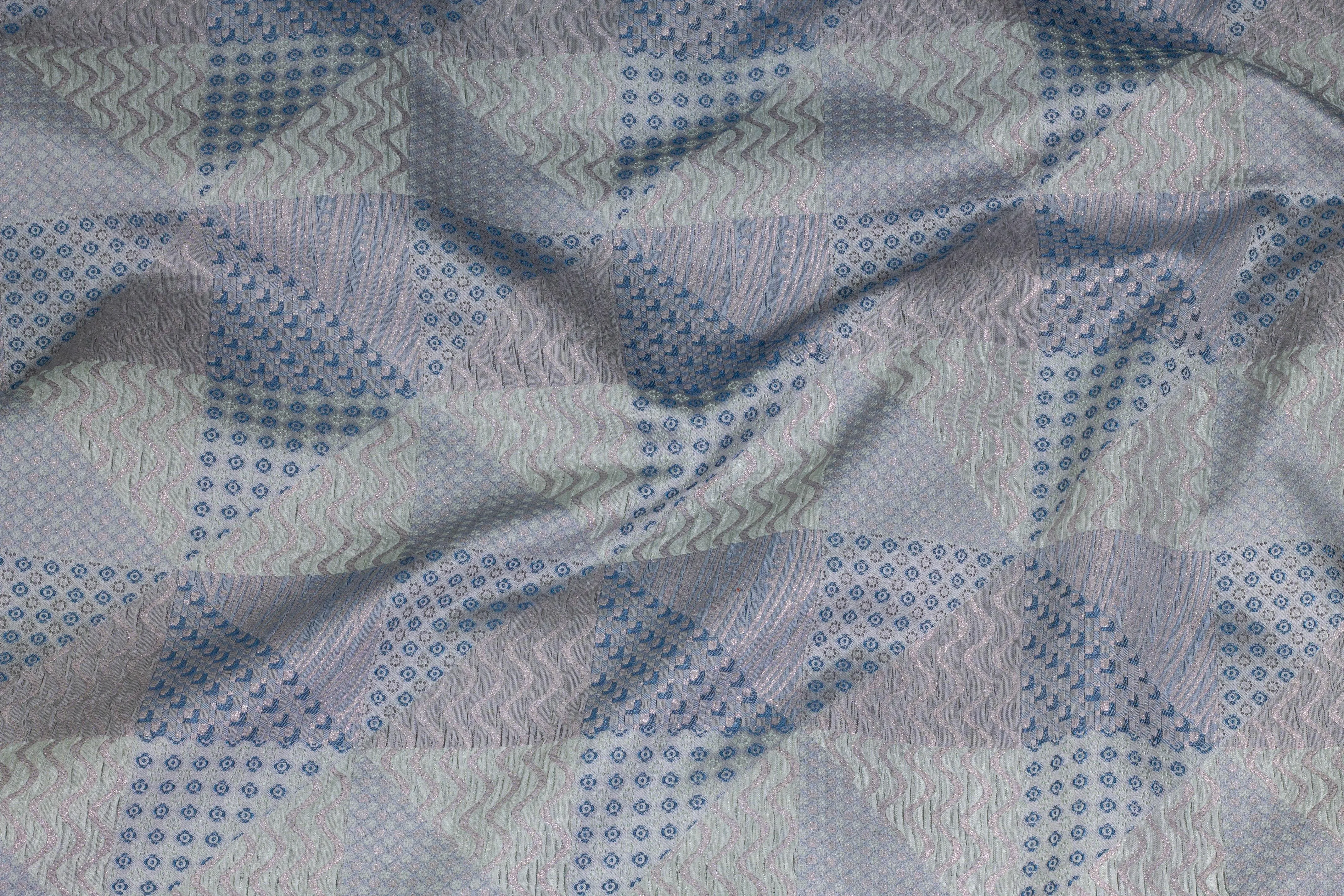 Blue, Gray and Green Crushed Metallic Italian Jacquard