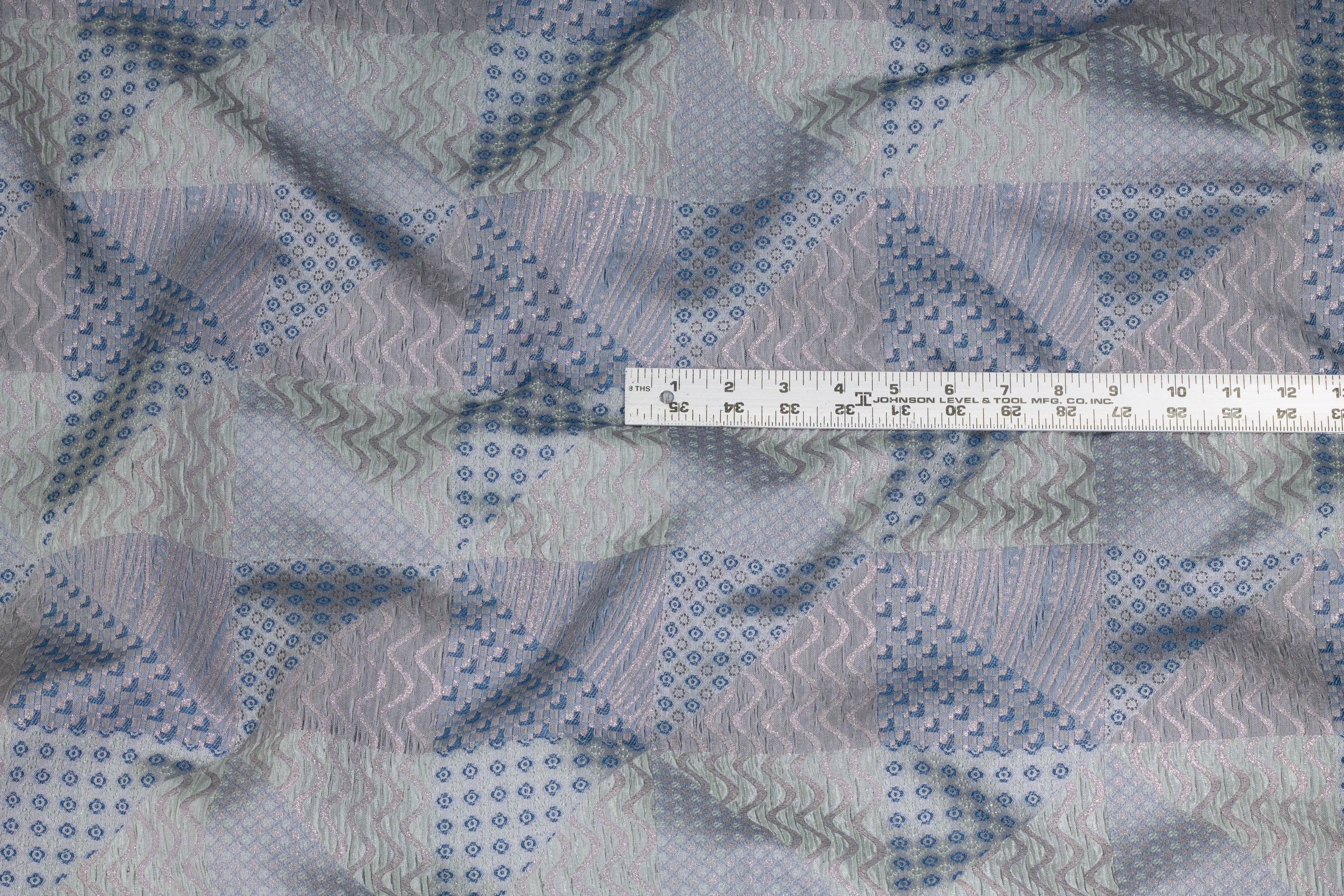 Blue, Gray and Green Crushed Metallic Italian Jacquard