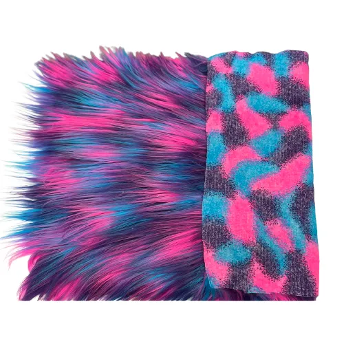 Blue Pink Purple Three Tone Shaggy Faux Fur Fabric