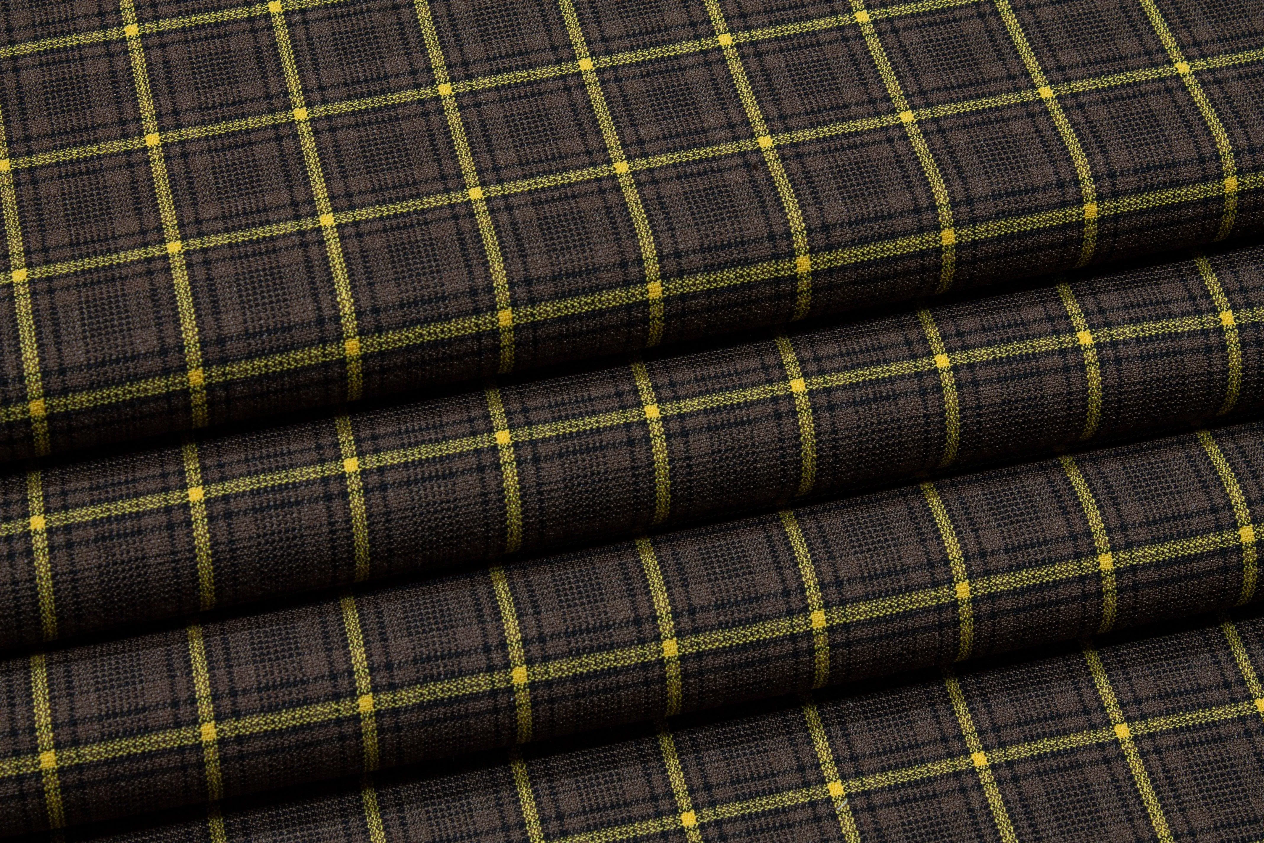 Brown and Yellow Plaid Italian Wool Suiting