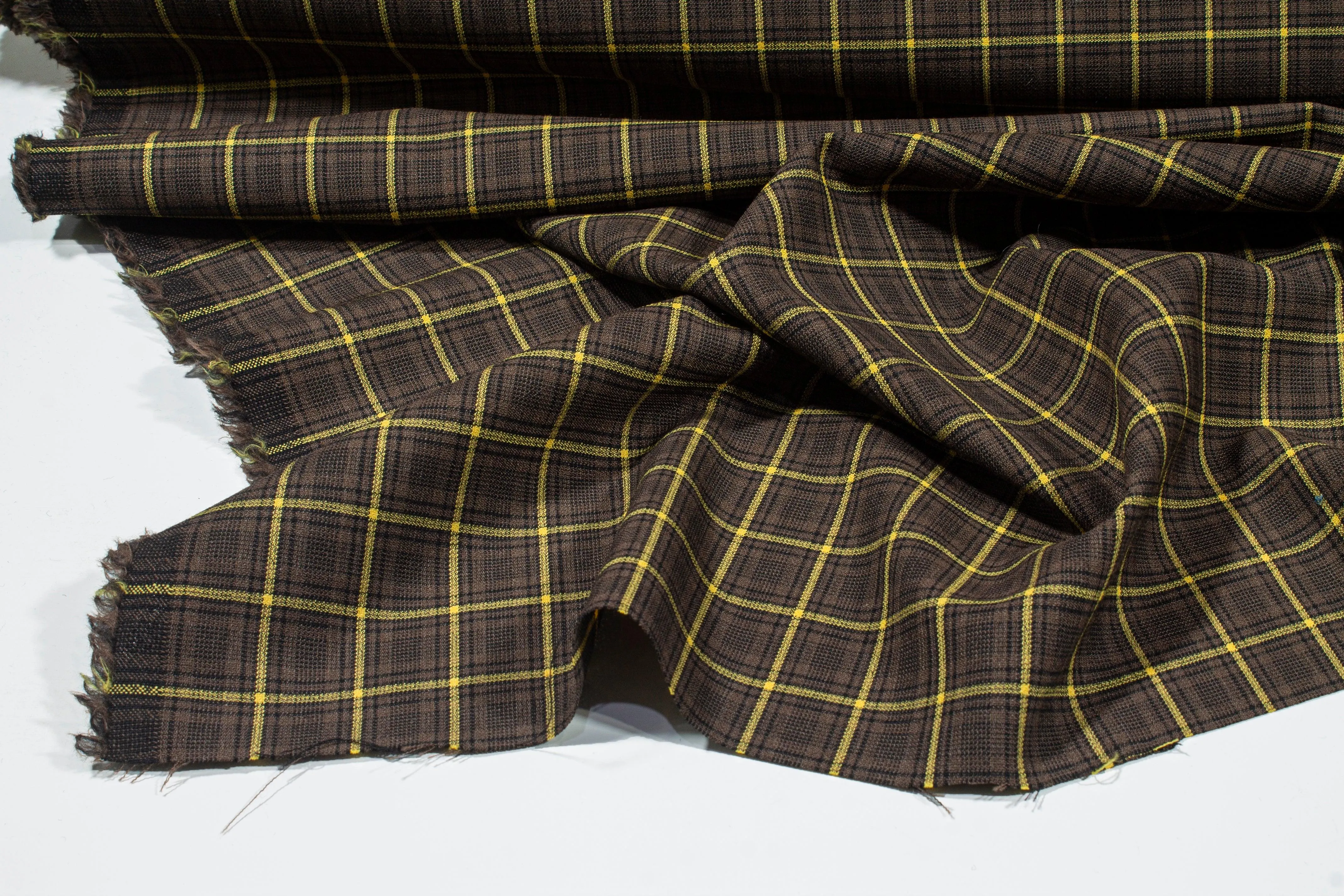 Brown and Yellow Plaid Italian Wool Suiting