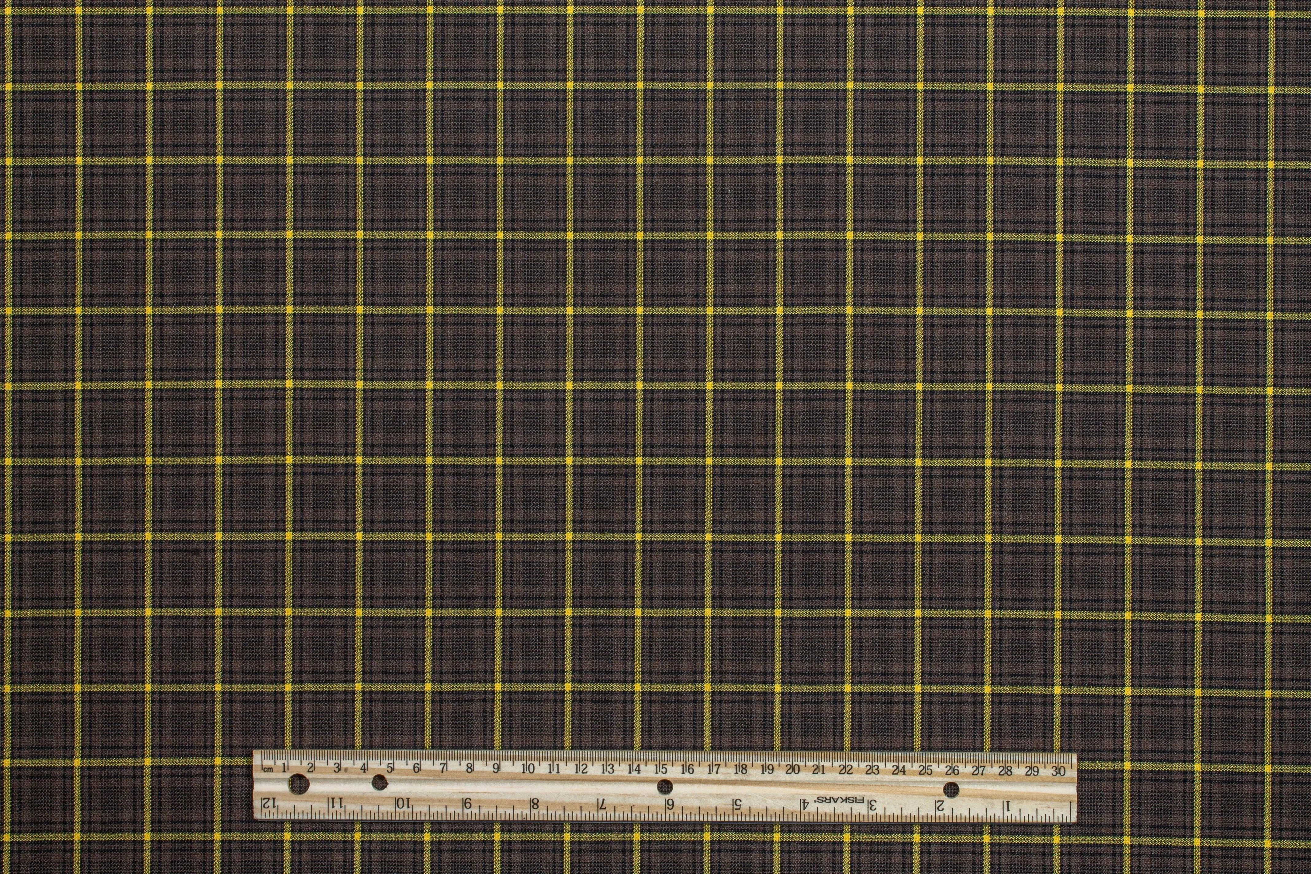 Brown and Yellow Plaid Italian Wool Suiting