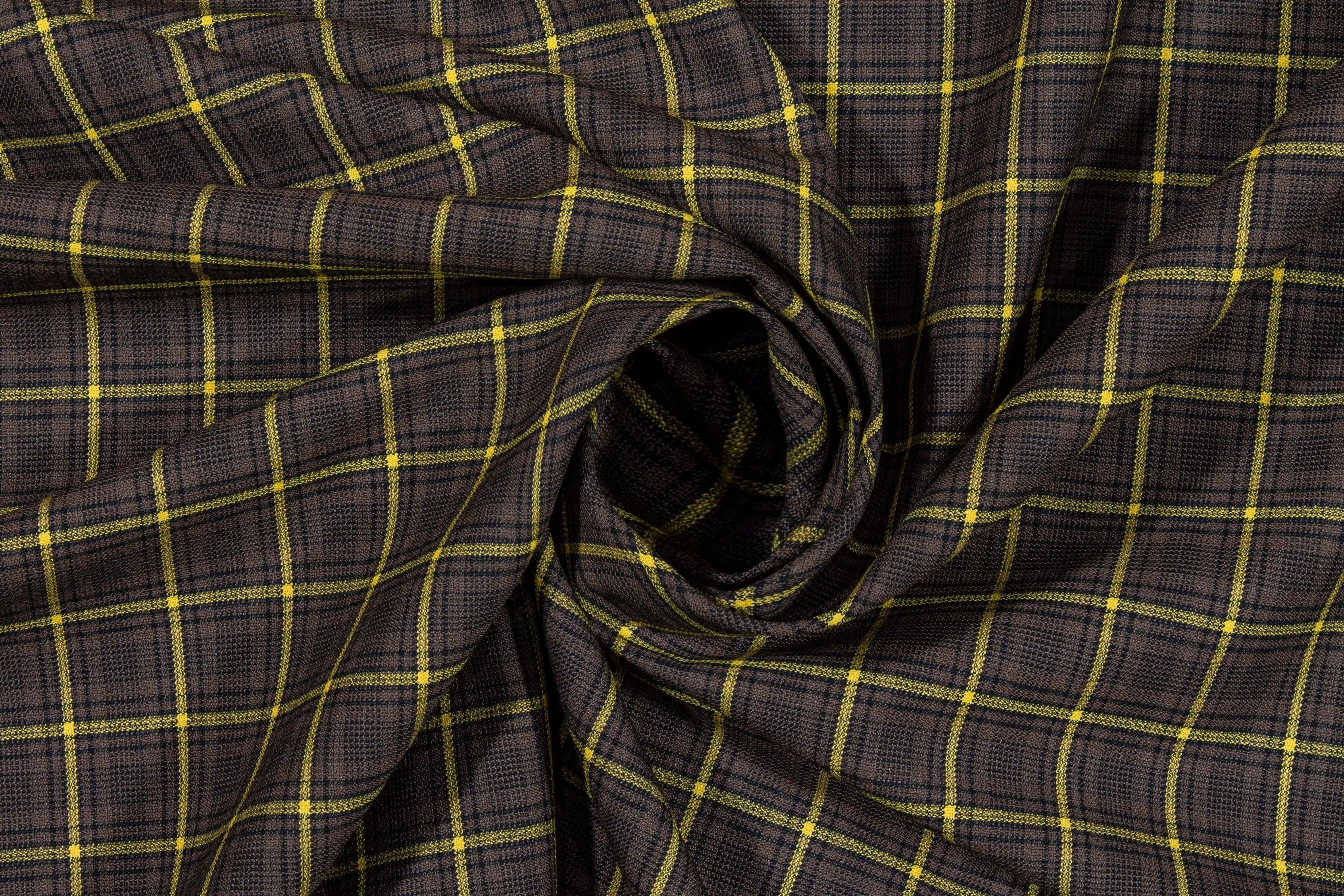 Brown and Yellow Plaid Italian Wool Suiting