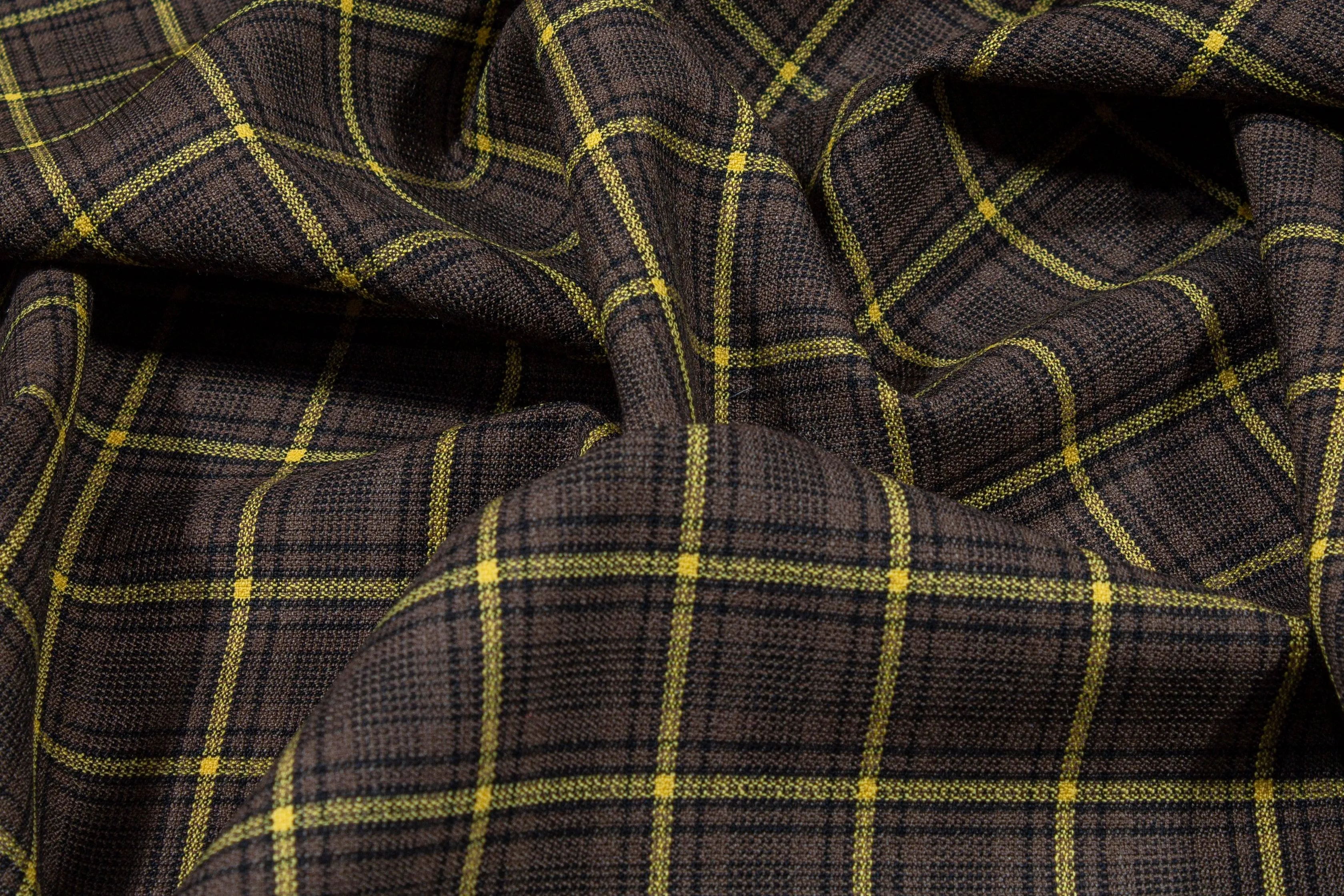 Brown and Yellow Plaid Italian Wool Suiting