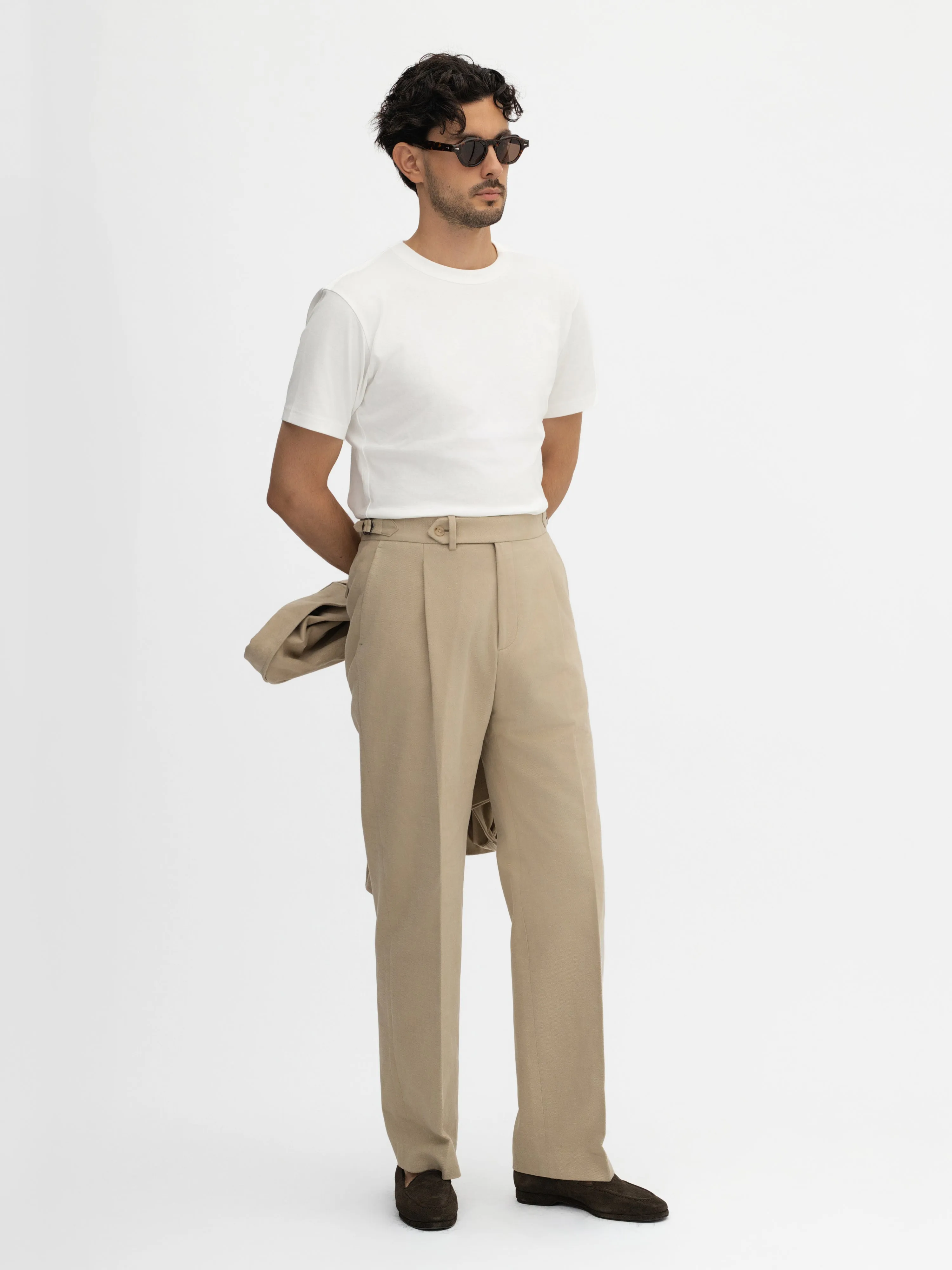 Brown Cotton Oscar Trousers (Wide Fit)