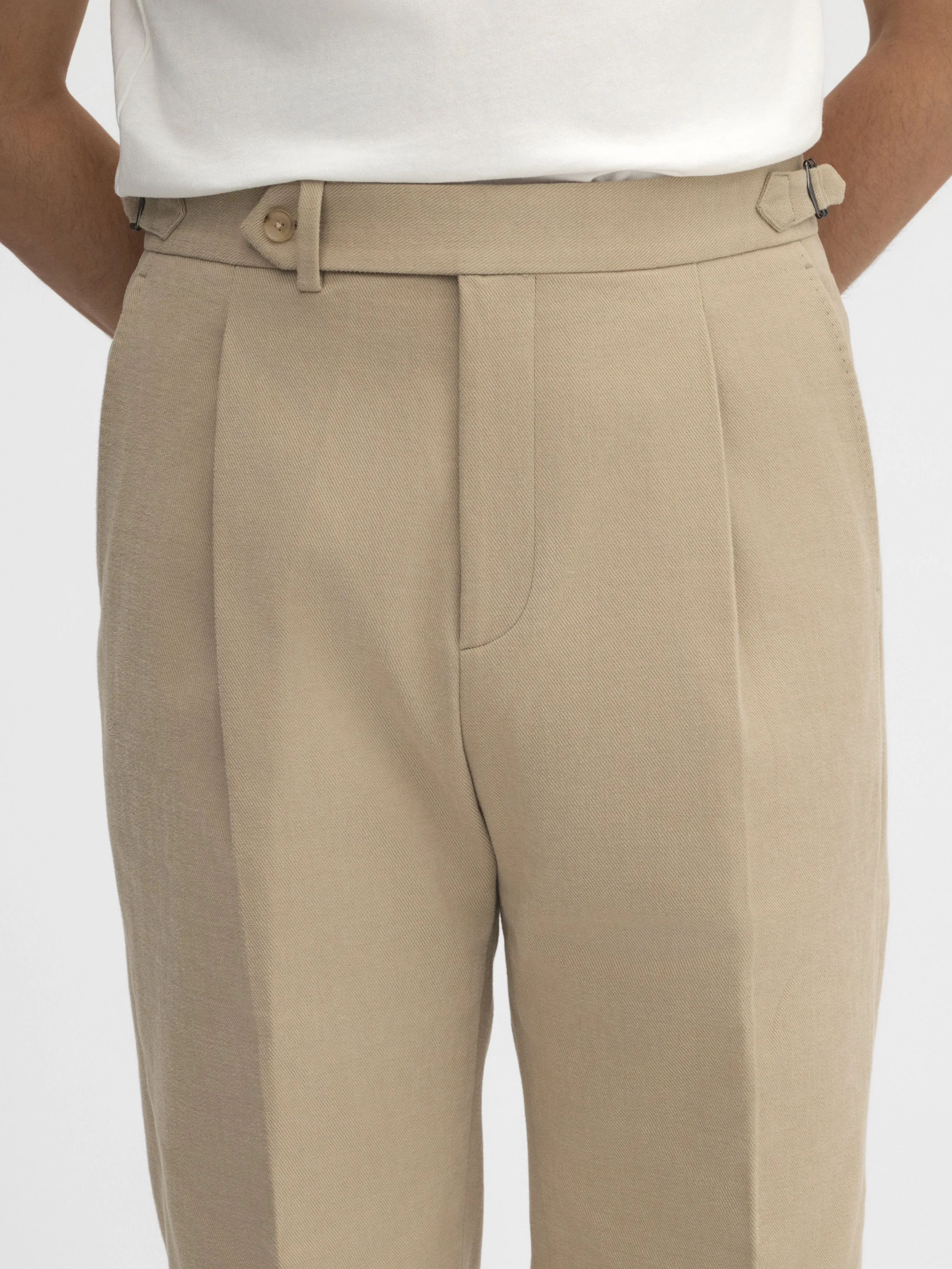 Brown Cotton Oscar Trousers (Wide Fit)