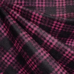 Brushed Jacquard Plaid Wool Blend Coating Raspberry/Black