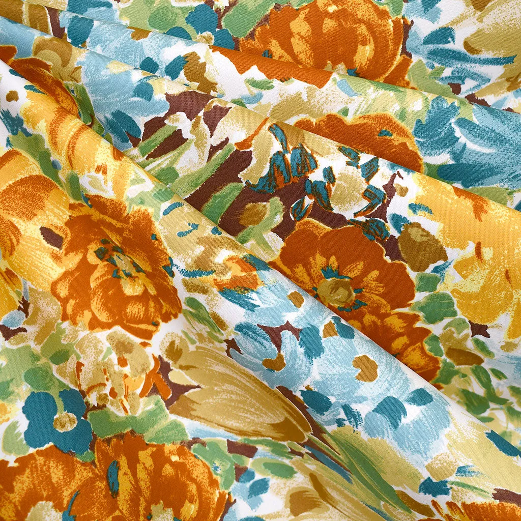 Brushstroke Floral Stretch Sateen Mustard/Rust