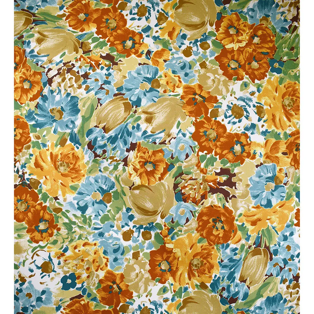 Brushstroke Floral Stretch Sateen Mustard/Rust