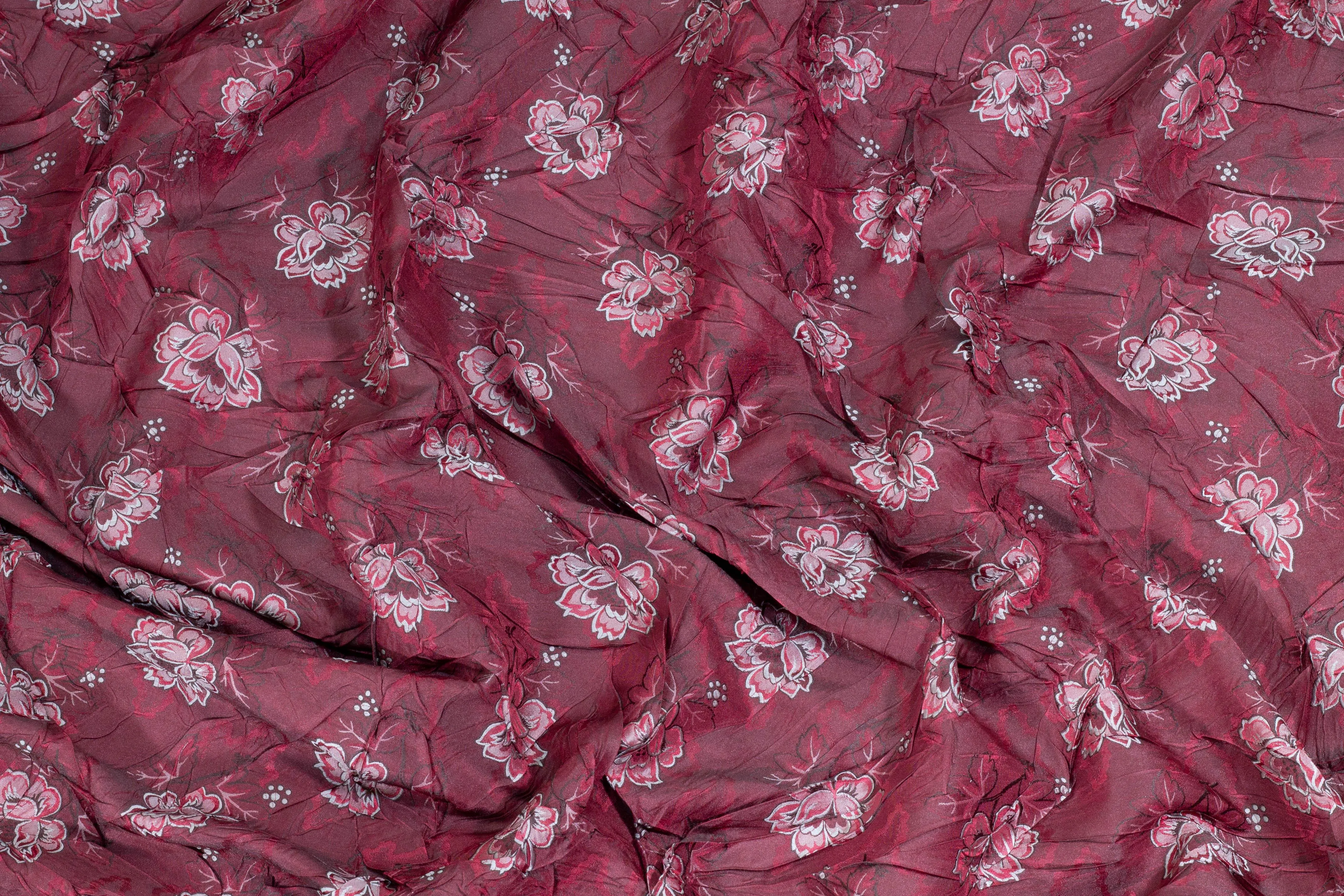 Burgundy Floral Crushed Brocade