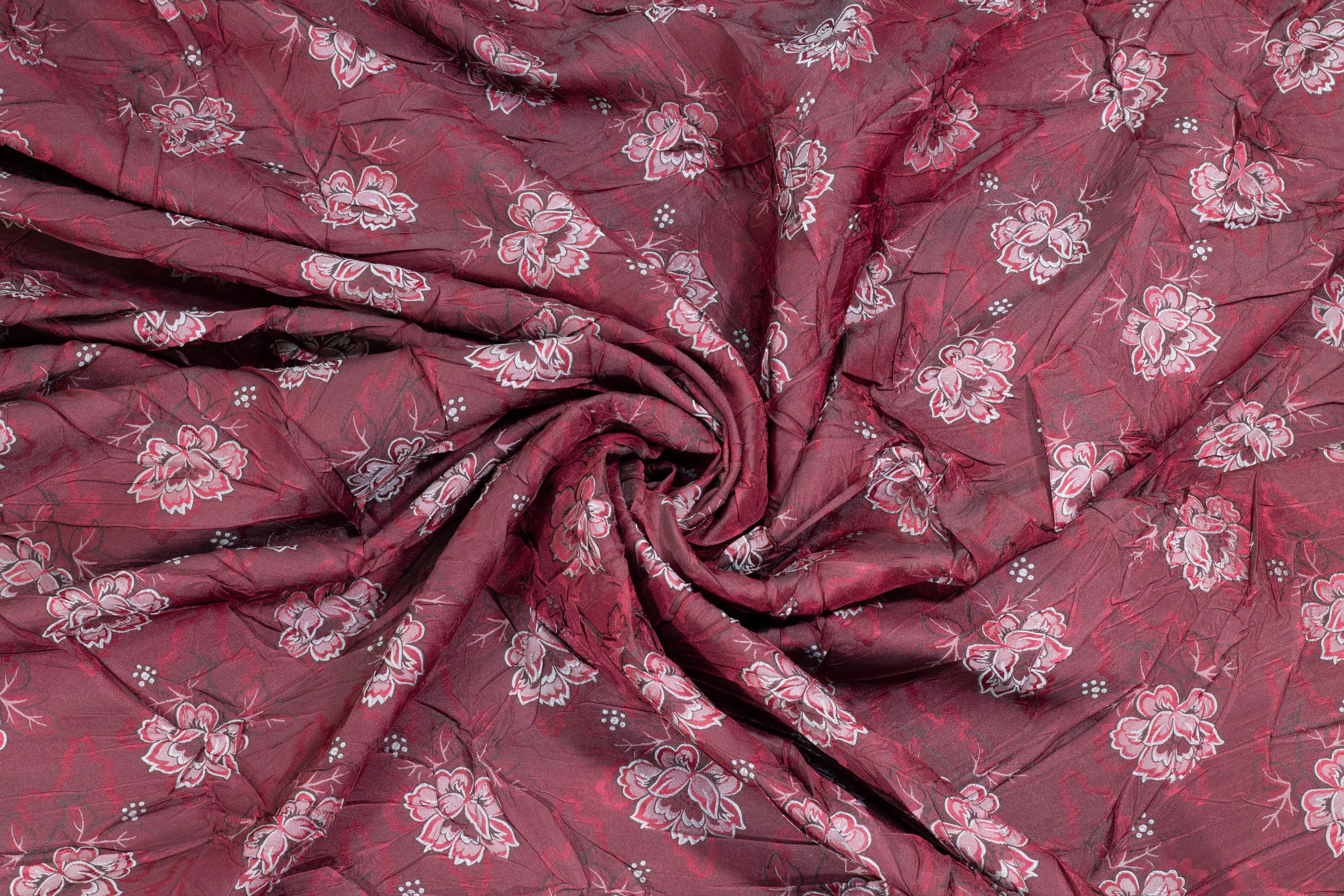 Burgundy Floral Crushed Brocade