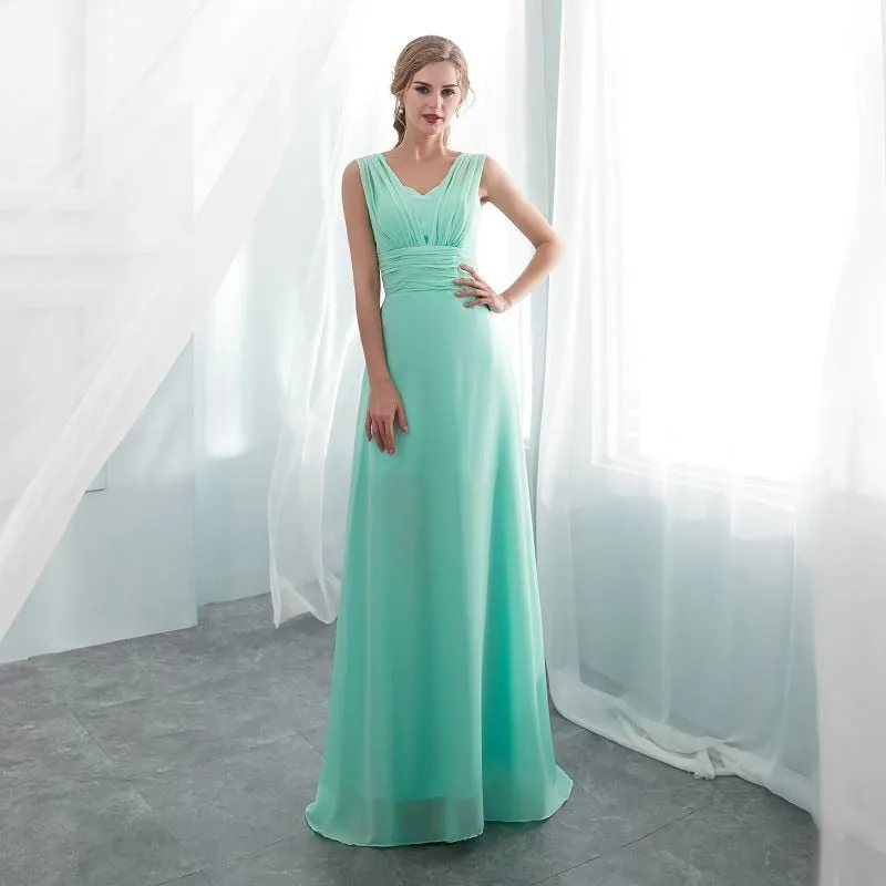 Candy Color Ruffles Chiffon A-Line Lace Up  Sleeveless Bridesmaid Dresses