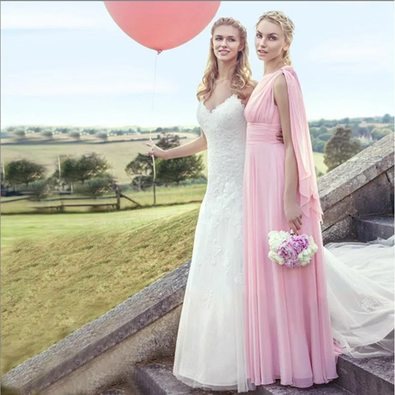 Candy Color Ruffles Chiffon A-Line Lace Up  Sleeveless Bridesmaid Dresses