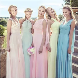 Candy Color Ruffles Chiffon A-Line Lace Up  Sleeveless Bridesmaid Dresses