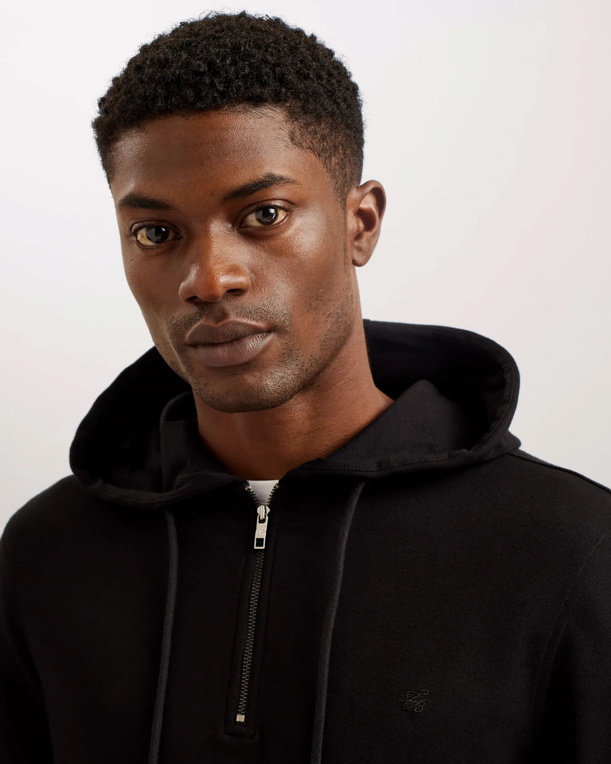 Caproe Long Sleeve Zip Neck Hoodie Black