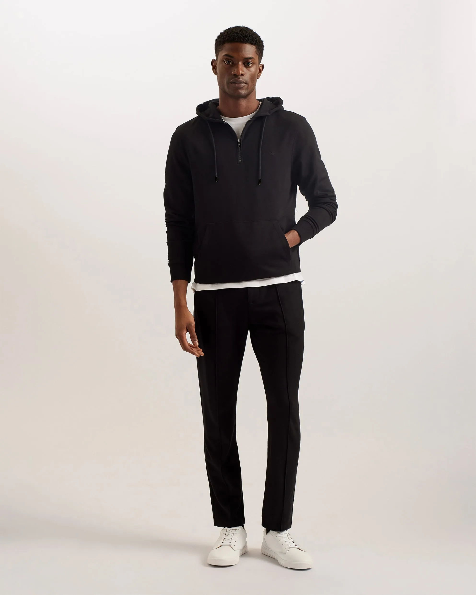 Caproe Long Sleeve Zip Neck Hoodie Black