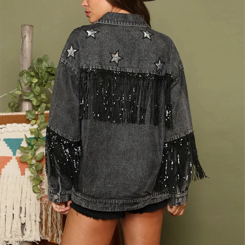 Casual Tassel Streetwear Washed Long Sleeve Vintage Loose Fringe Jackets