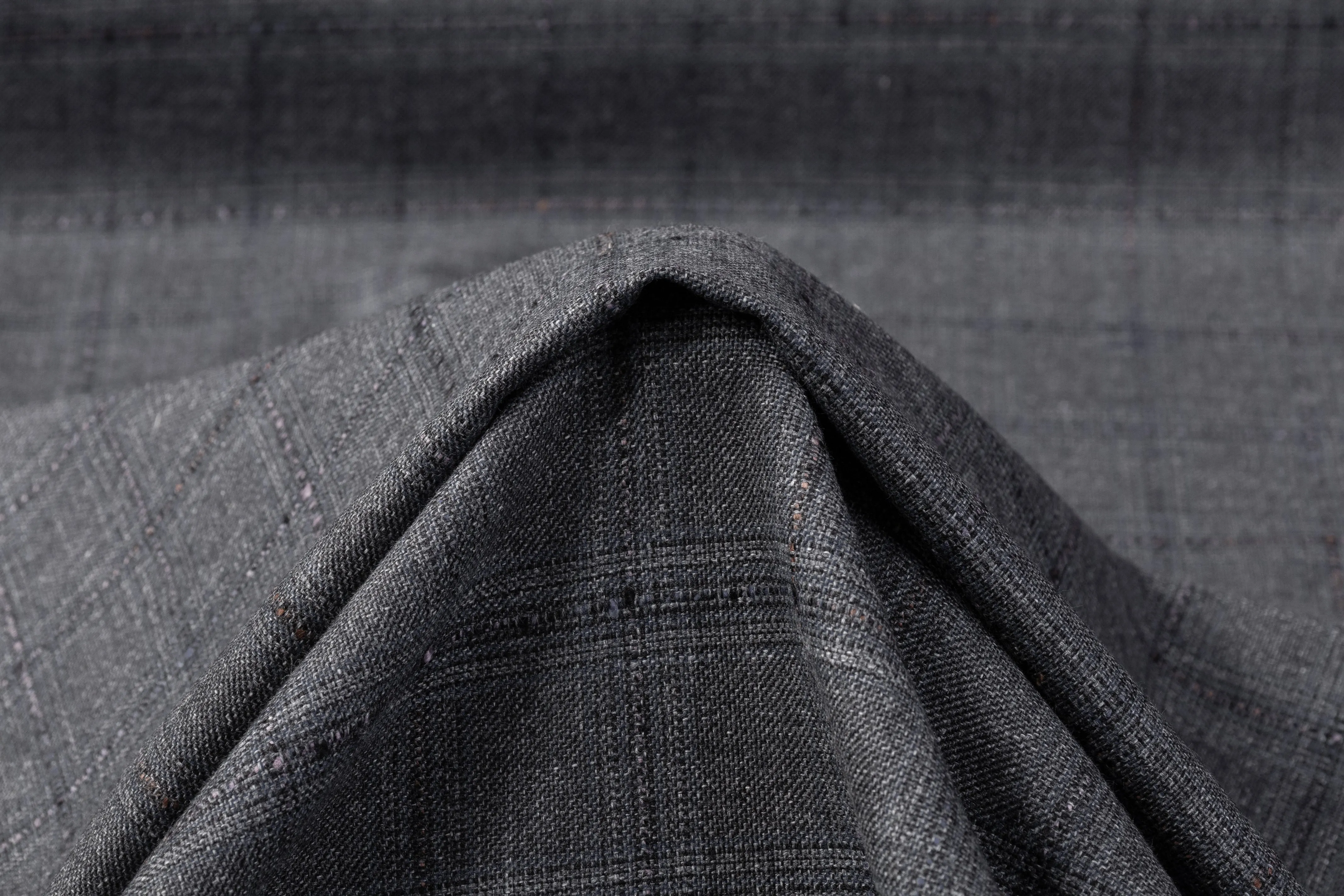 Checked Italian Cotton Wool Suiting - Gray / Blue