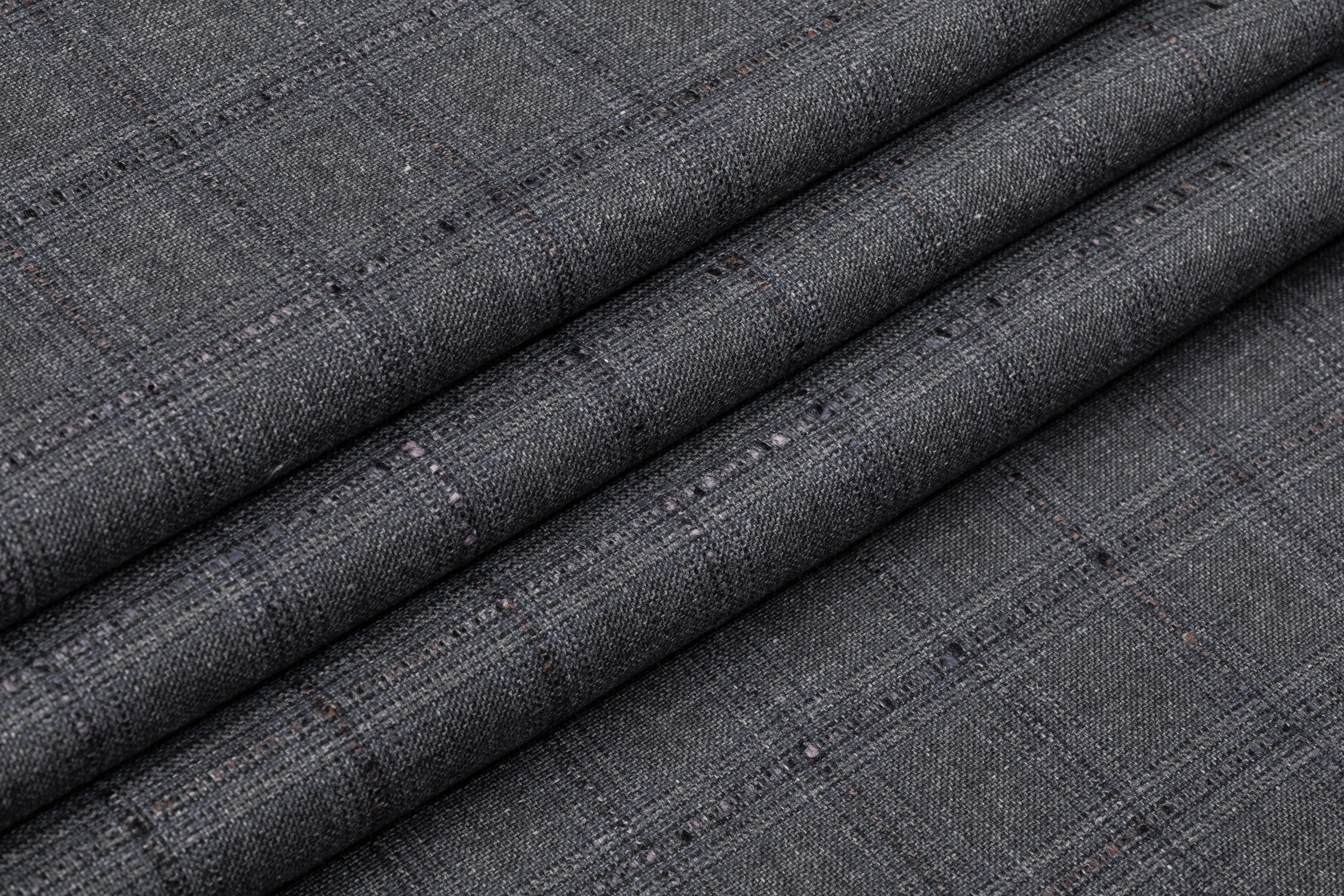 Checked Italian Cotton Wool Suiting - Gray / Blue