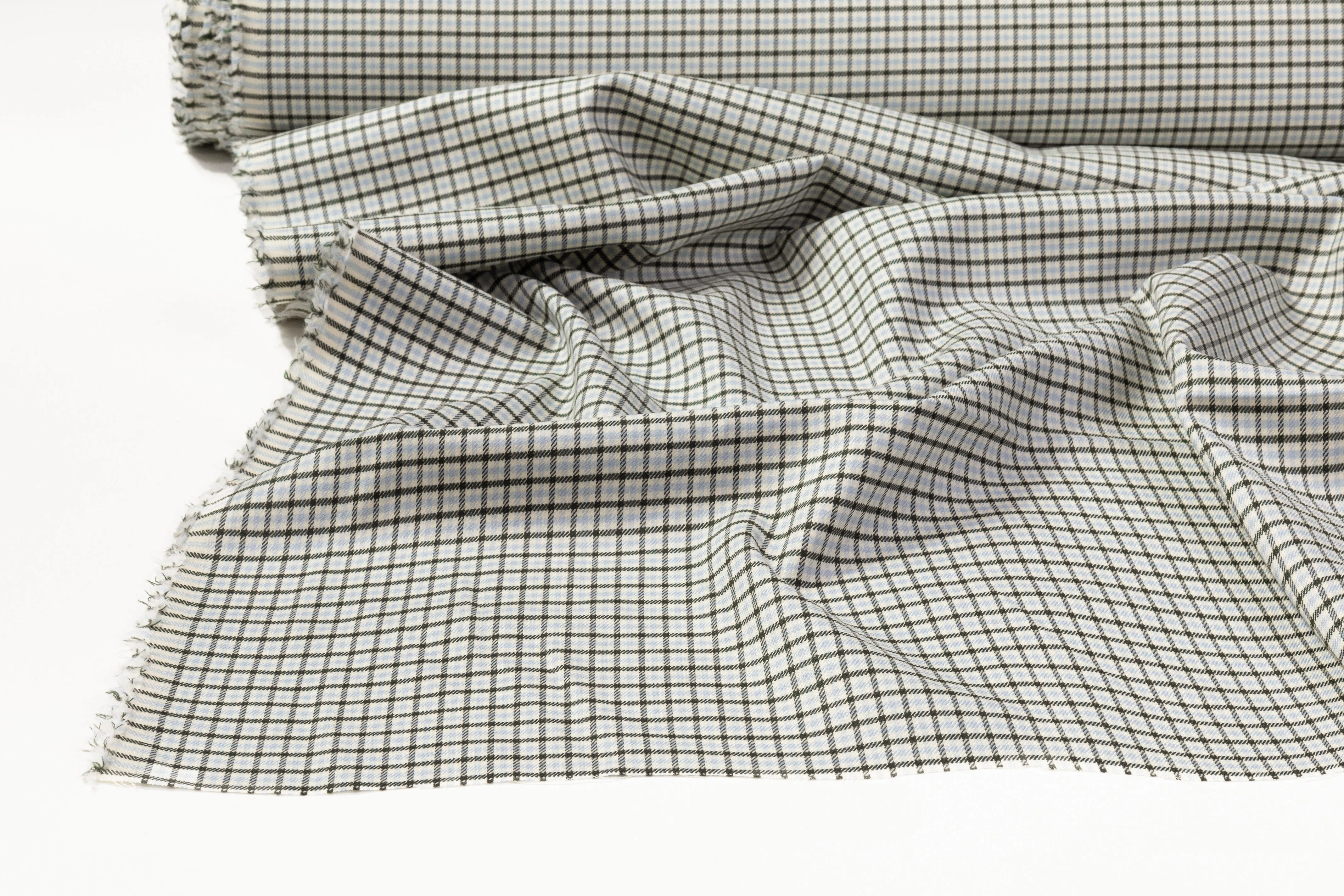 Checked Italian Wool Suiting - Baby Blue / Green / White