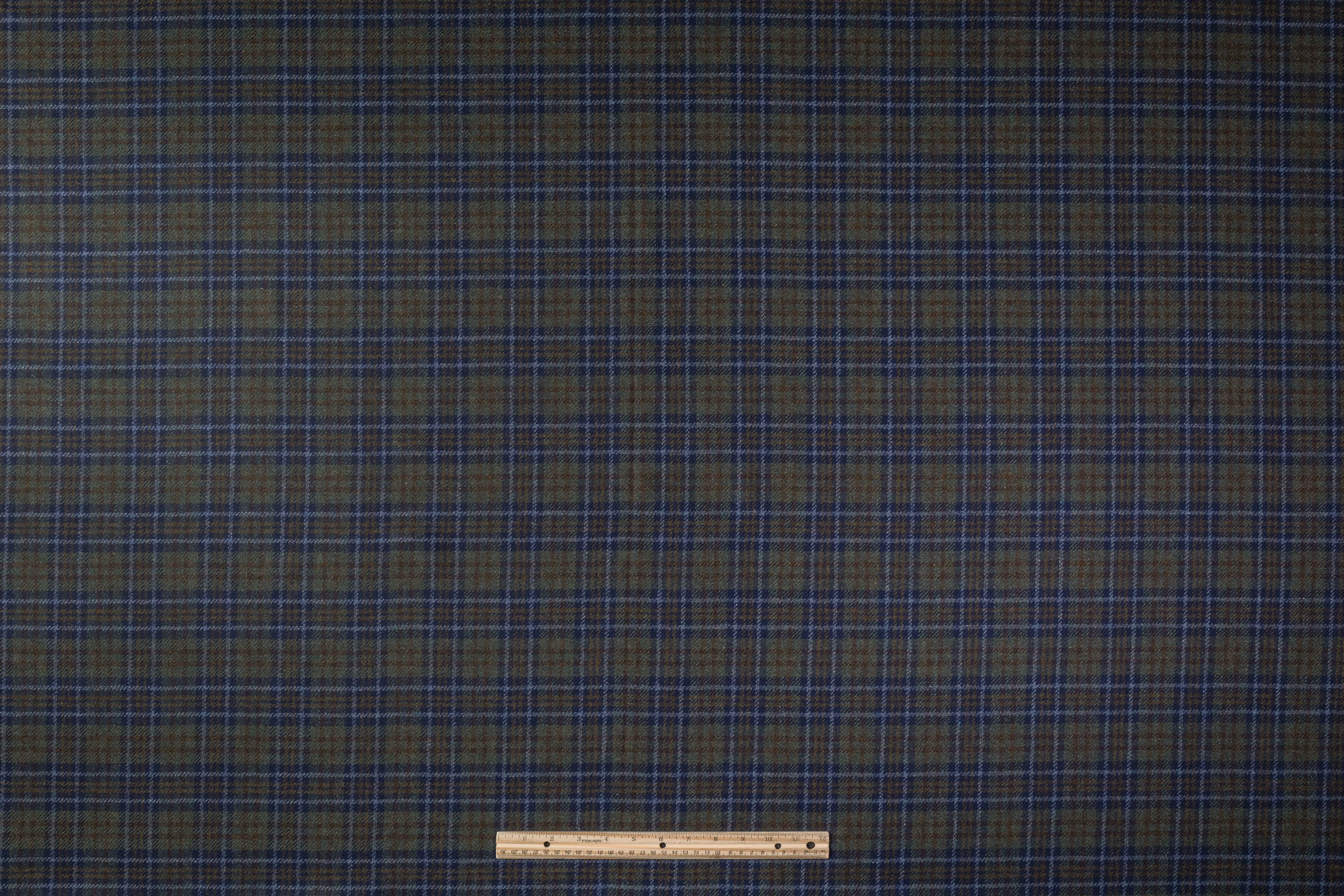 Checked Italian Wool Suiting - Green / Blue / Brown