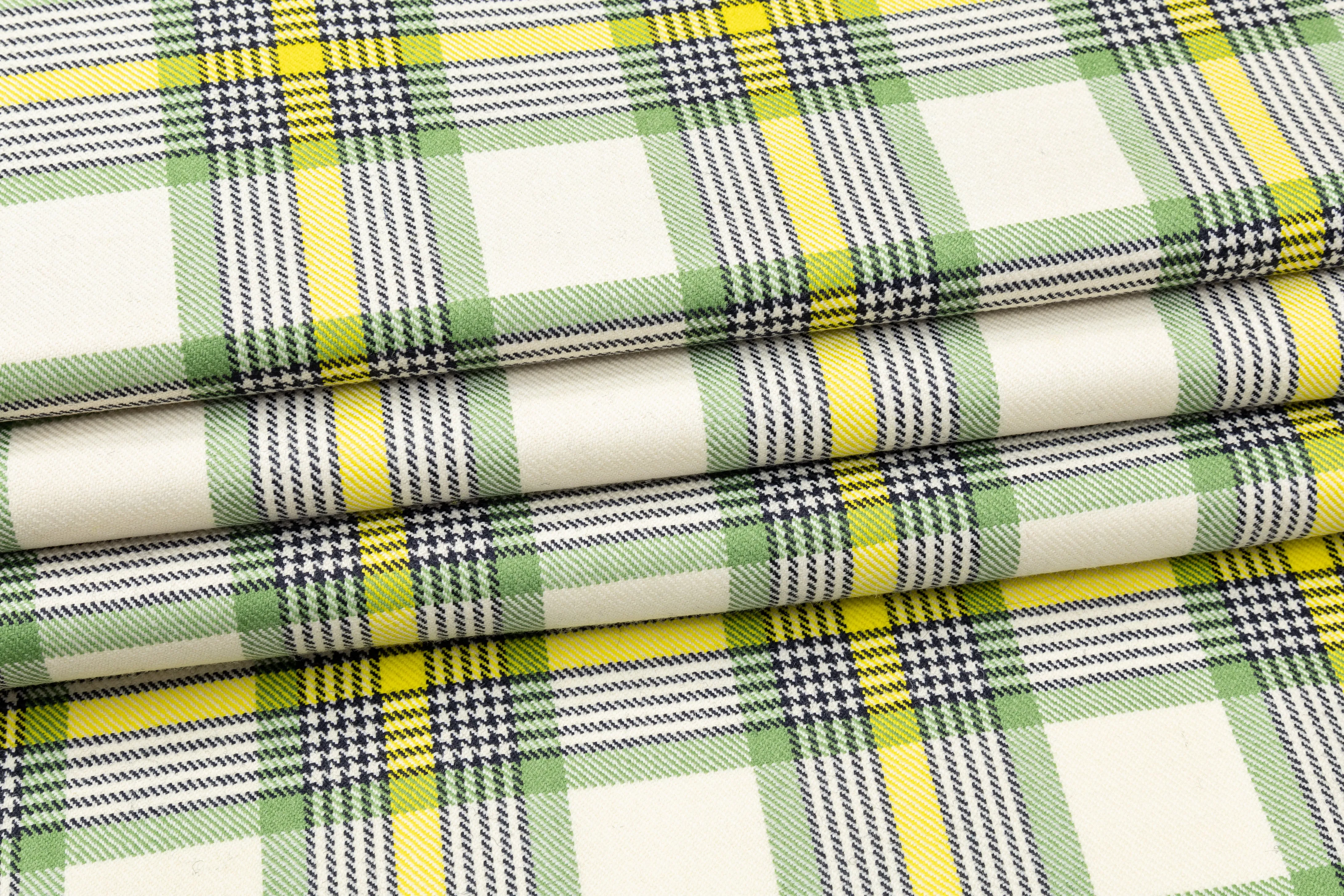 Checked Italian Wool Suiting - Green / Yellow / White