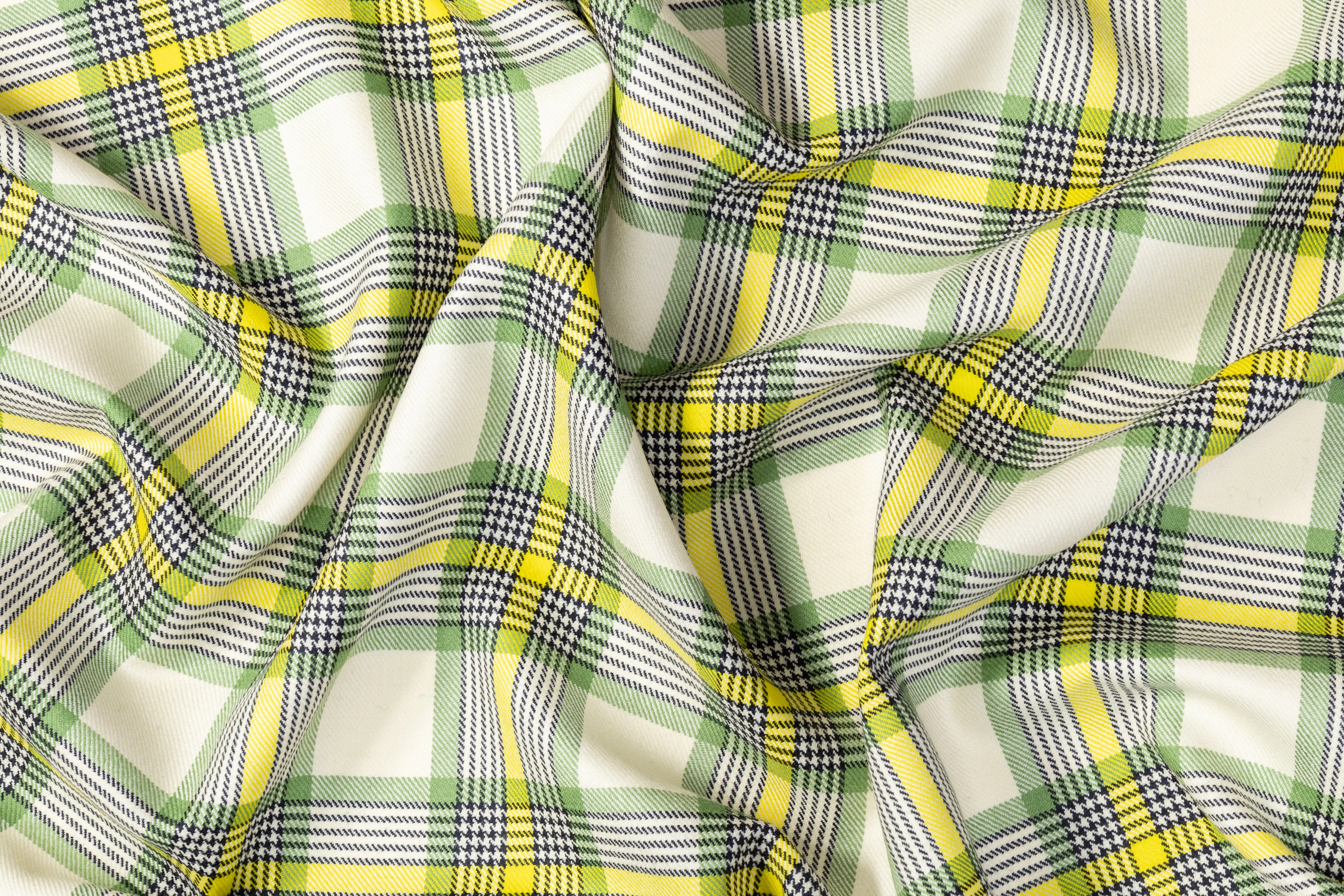 Checked Italian Wool Suiting - Green / Yellow / White