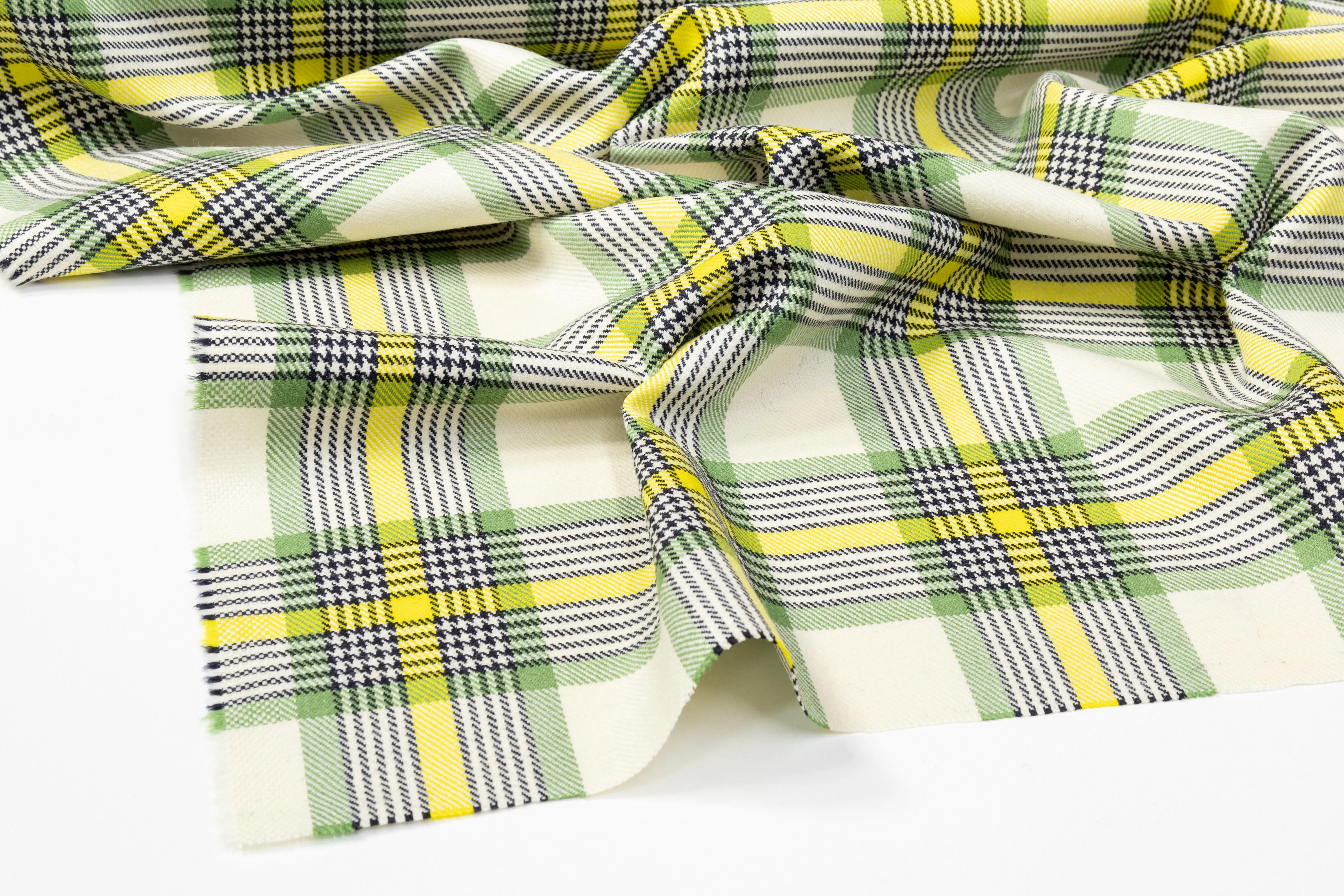 Checked Italian Wool Suiting - Green / Yellow / White