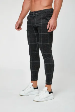 CHECKERED STRETCH TROUSERS - BLACK