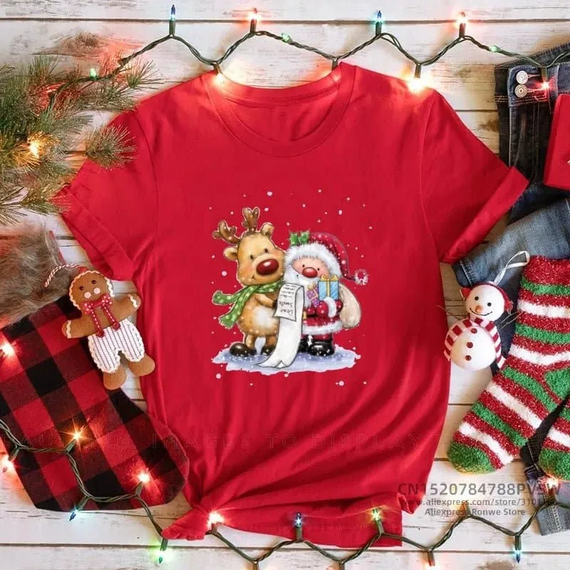 Christmas Red Print T-shirts