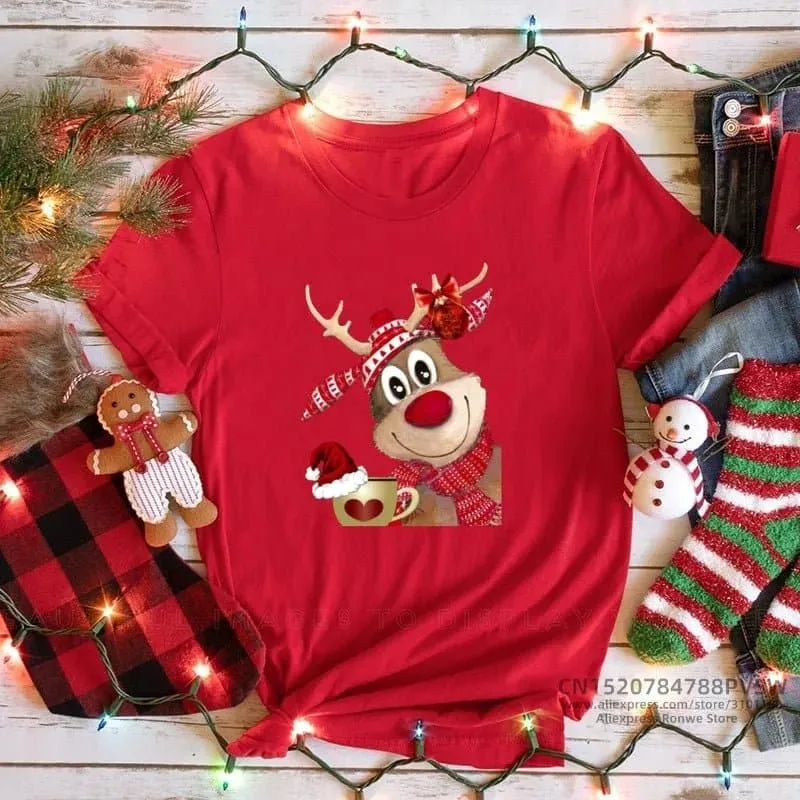 Christmas Red Print T-shirts