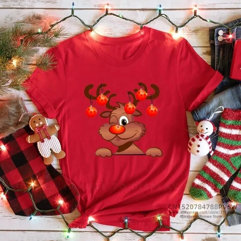 Christmas Red Print T-shirts