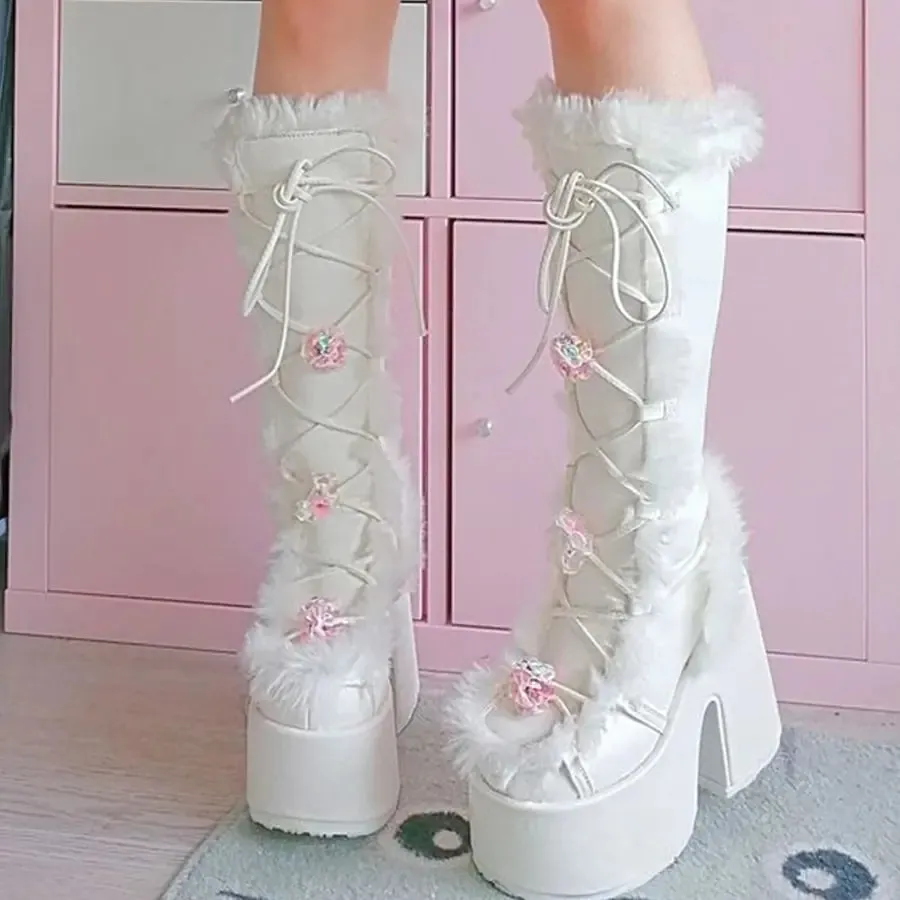 Chunky High Heeled Winter Boots