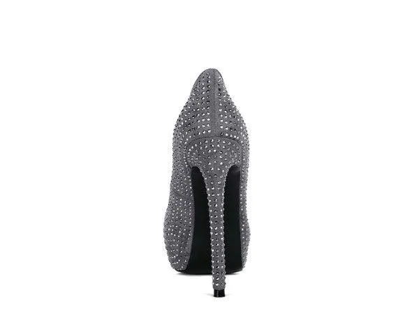 Clarisse Diamante Faux Suede High Heeled Pumps