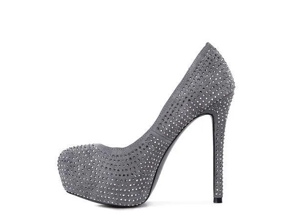 Clarisse Diamante Faux Suede High Heeled Pumps