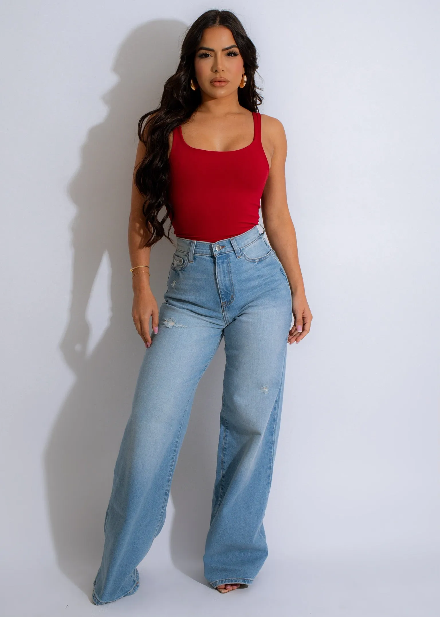 Classic Wide-Strap Crop Top Red