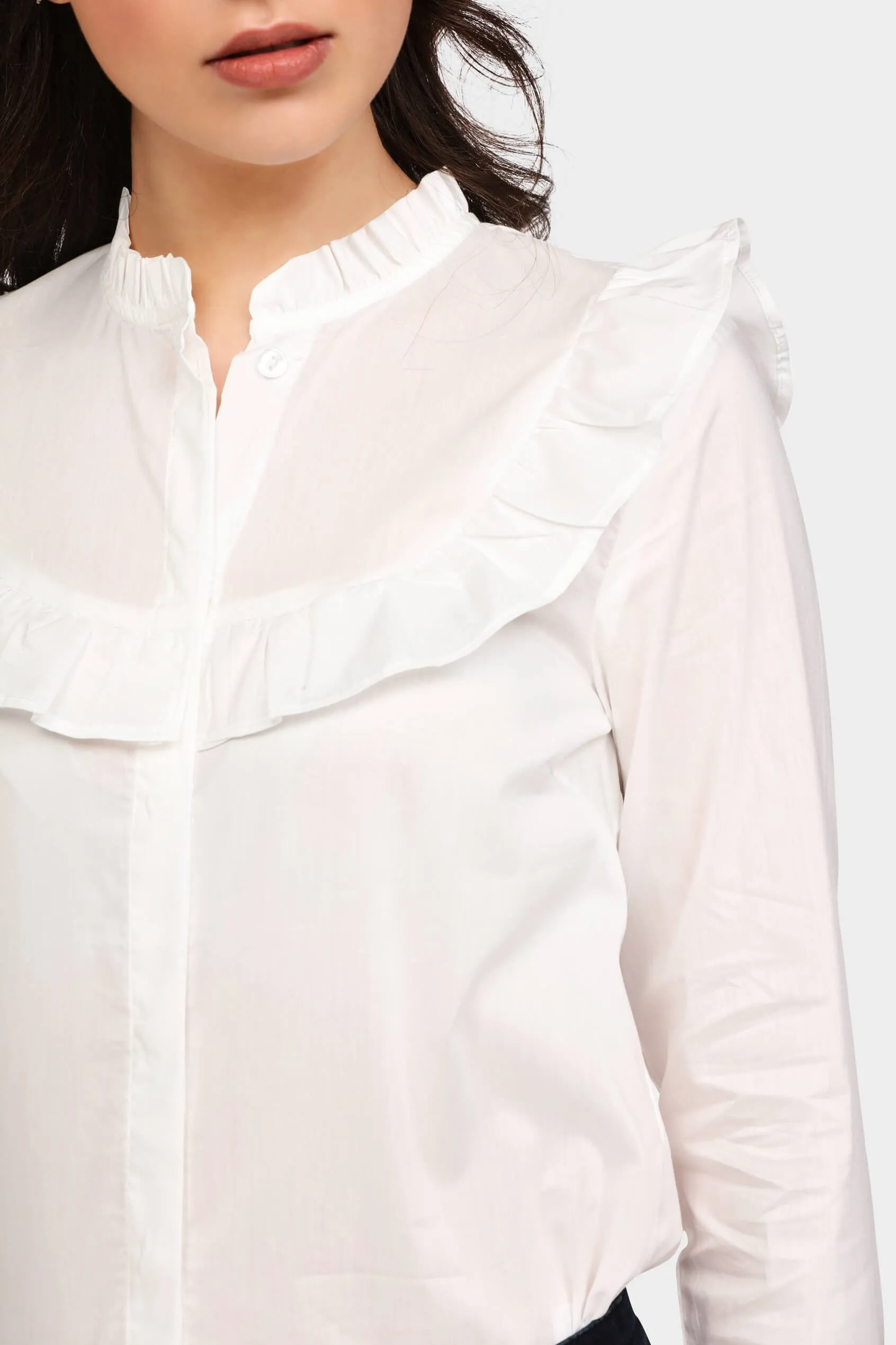 Cream Bib Front Frill Shirt