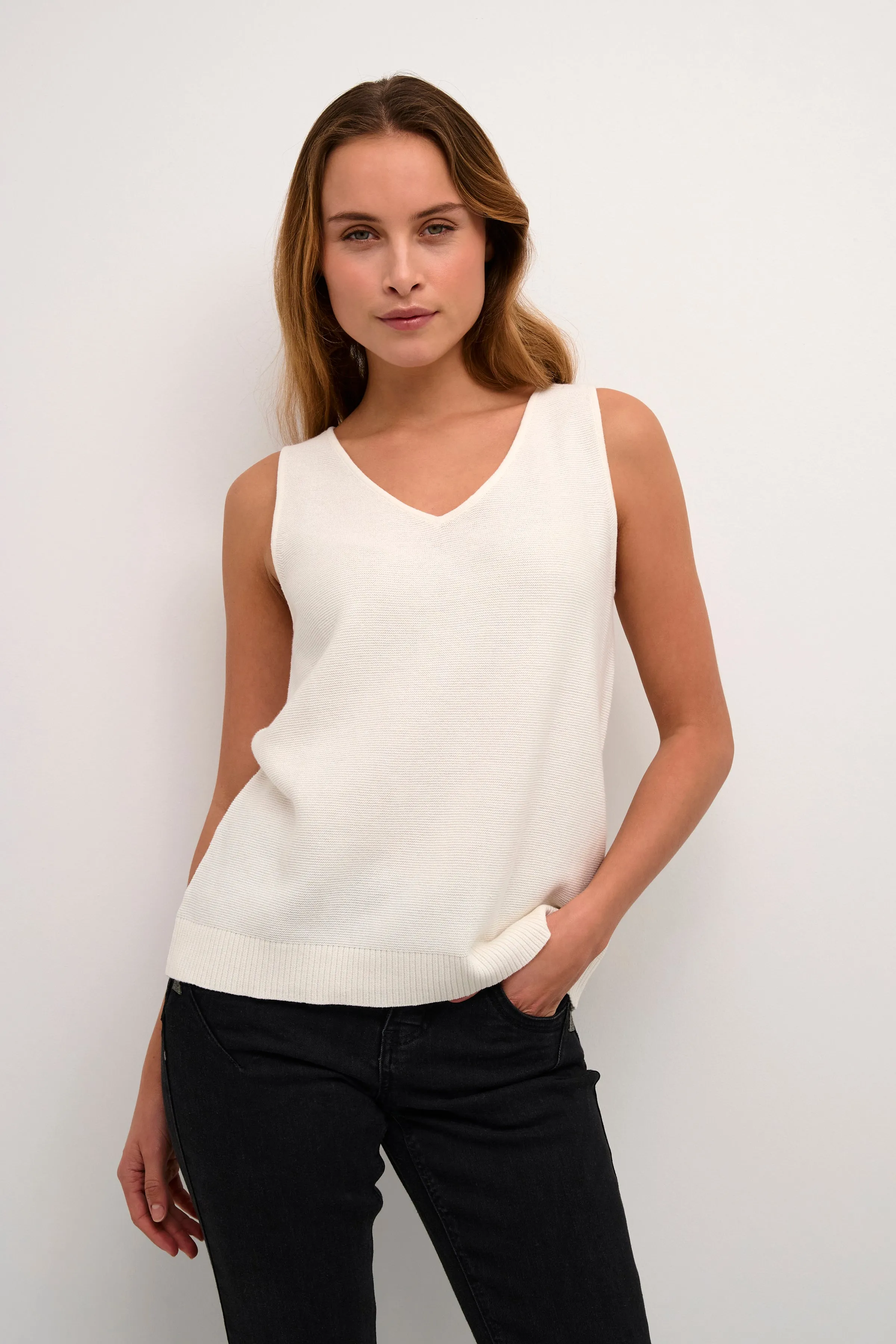 Cream Sillar Knit Sleeveless Tank