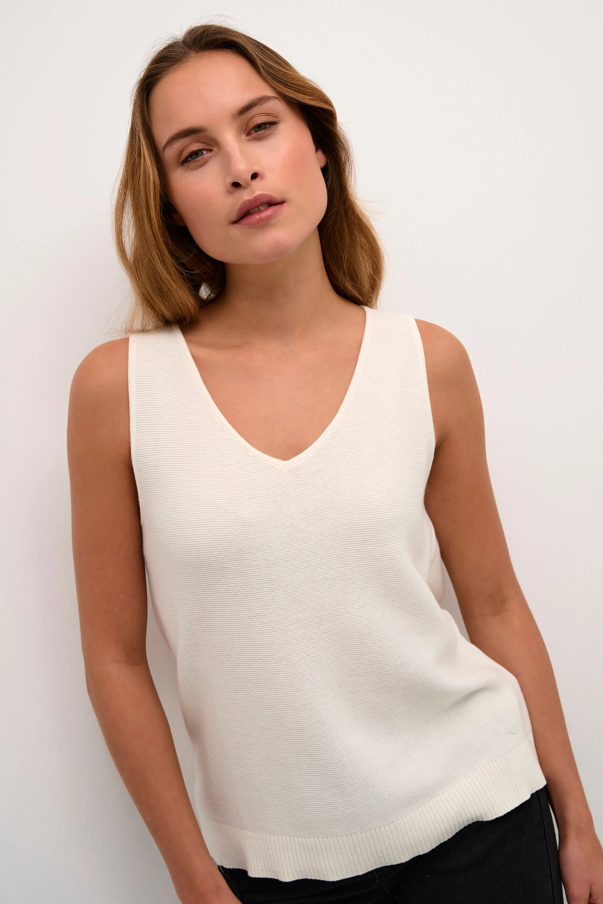 Cream Sillar Knit Sleeveless Tank