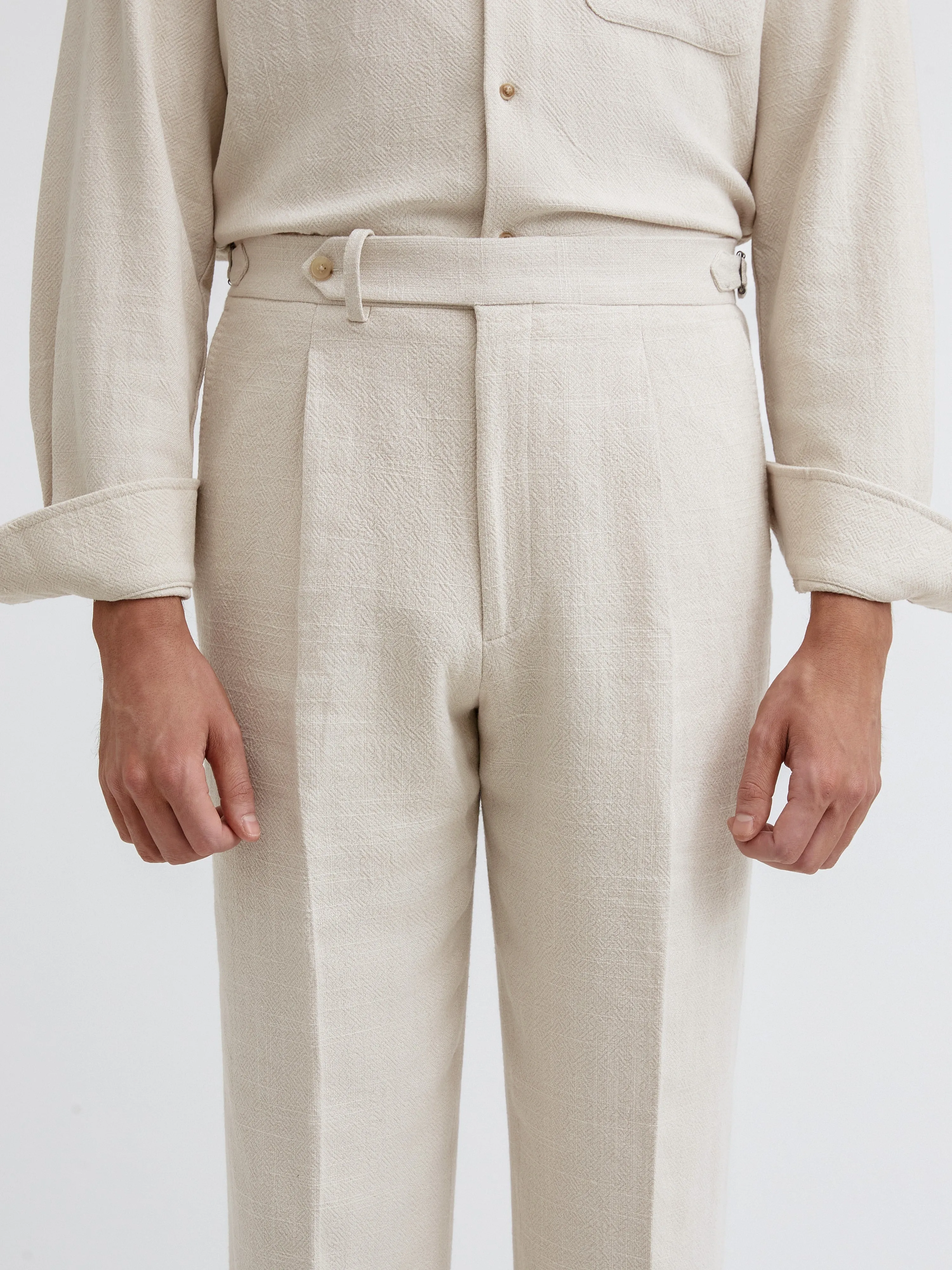 Cream Stonewashed Linen Oscar Trousers (Wide Fit)