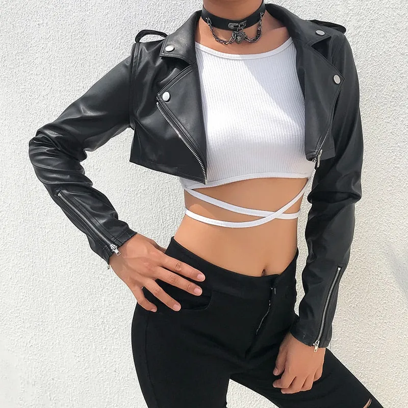 Cropped Faux Leather Jacket