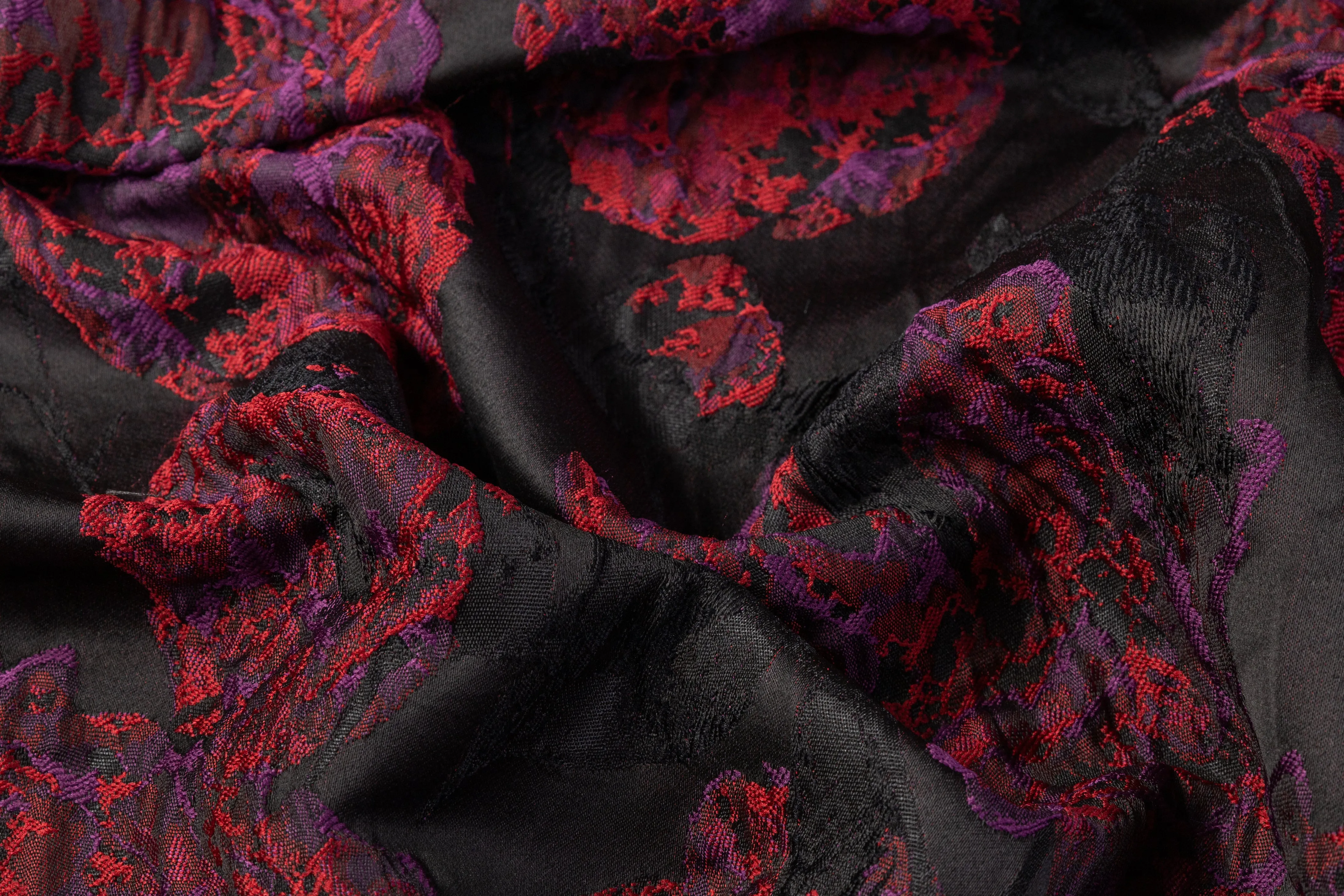 Crushed Floral Brocade - Black / Purple / Red